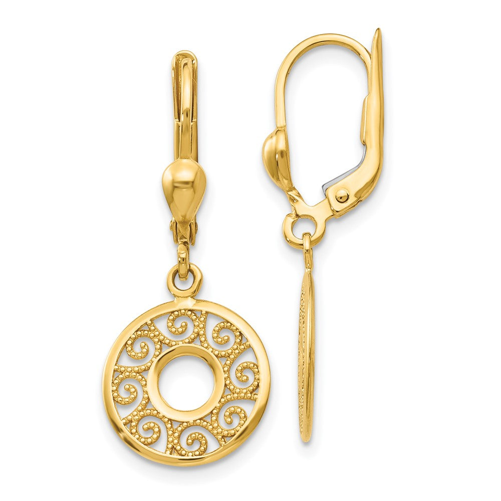 Gold Dangling Round Filigree Leverback Earrings for Women - Vintage TH567 Design - Perfect for Weddings, Parties & Special Occasions