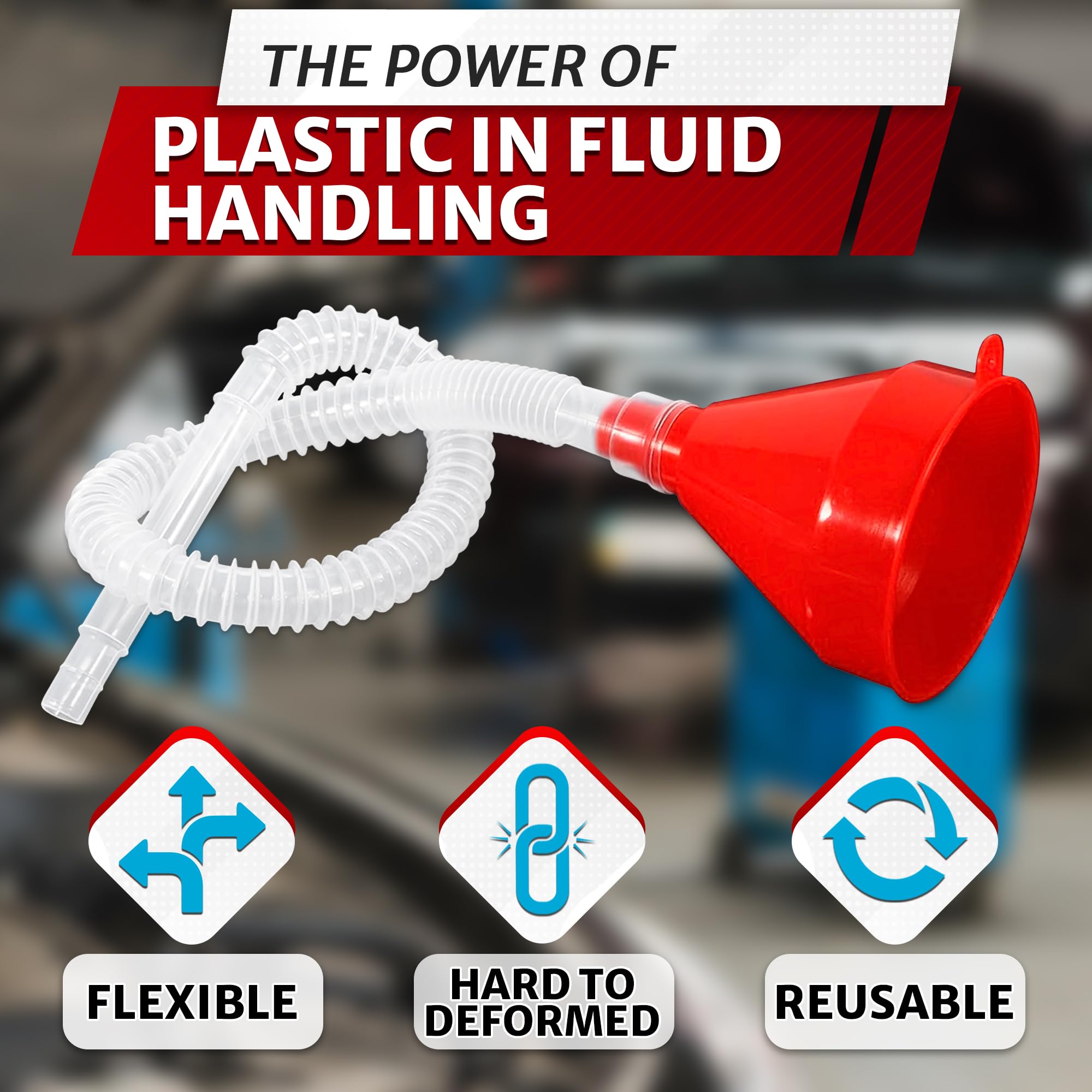 Flexible Long Funnel with Hose - 3 Inch Wide 23 Inch Long Oil & Transmission Fluid Funnel - Durable Watering Funnel with Tube for Automotive Fluids, Gardening, and DIY Projects