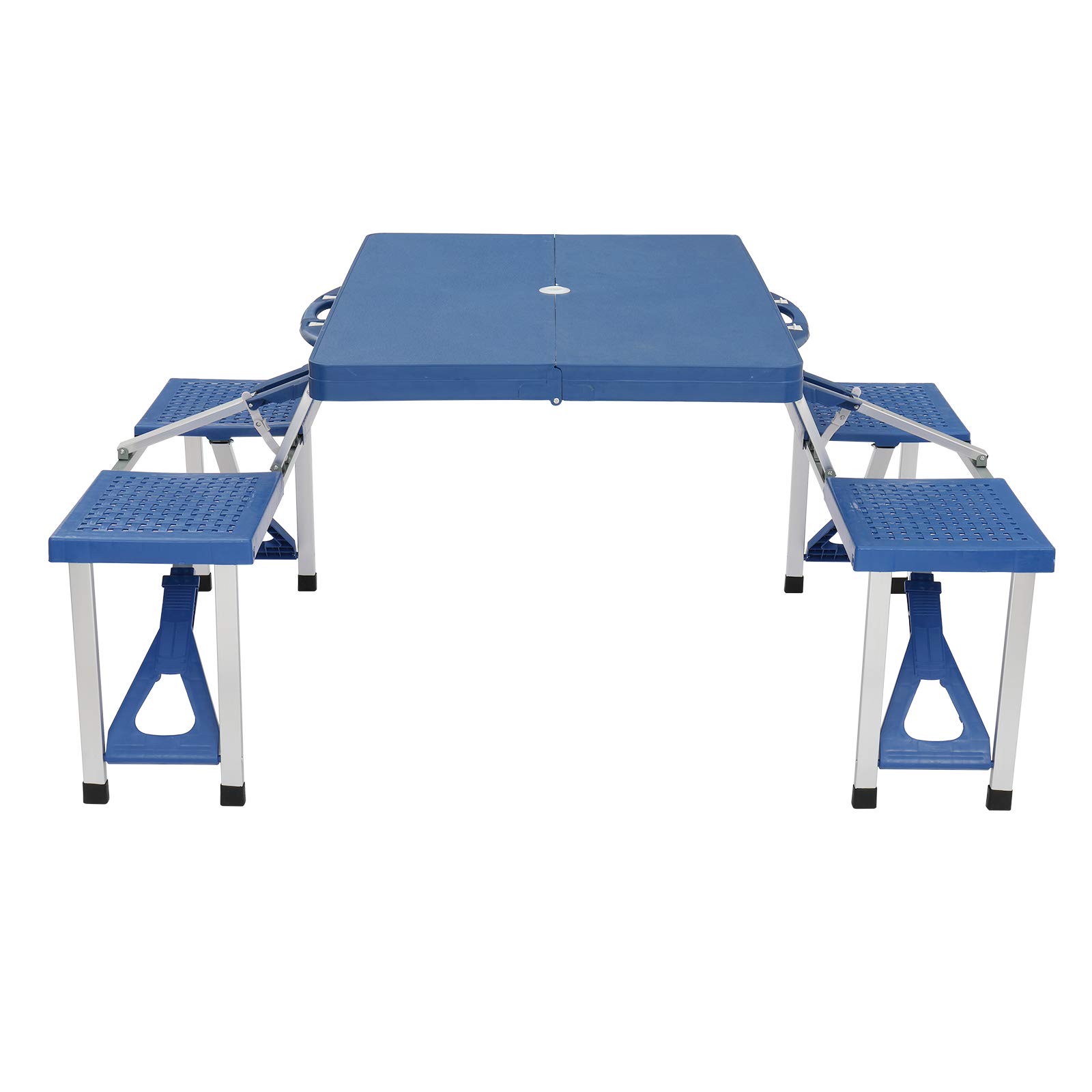 Portable Folding Picnic Table with 4 Seats - Lightweight Camping Table for Outdoor Travel, Beach, Backyard & Patio - Includes Umbrella Hole & Carry Handle (Blue) - Perfect for Camping, Picnics, BBQs & Tailgating