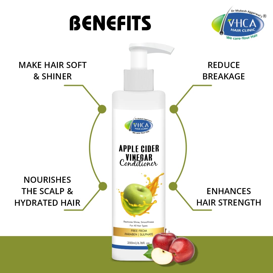 VHCA Apple Cider Vinegar Hair Conditioner for Dry, Oily & Frizzy Hair - 200ml Natural Hair Care for Men & Women - Perfect for Daily Use & Salon Quality Results at Home