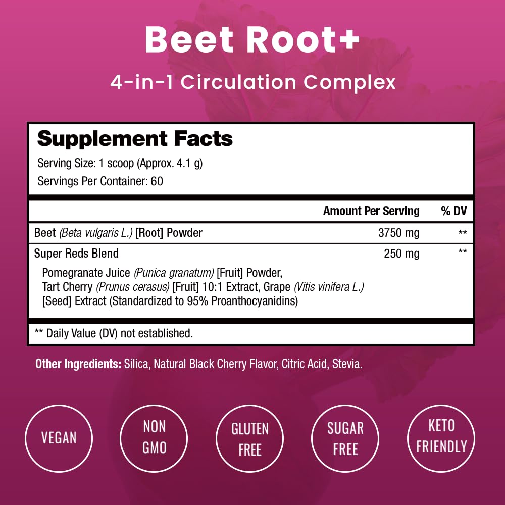 NutraChamps Beet Root Powder Supplement for Circulation - Nitric Oxide Booster with Beetroot Juice, Super Reds Powder & Grape Seed Extract | Sugar-Free Superfood Powder (8.74 Oz) for Energy, Heart Health & Athletic Performance