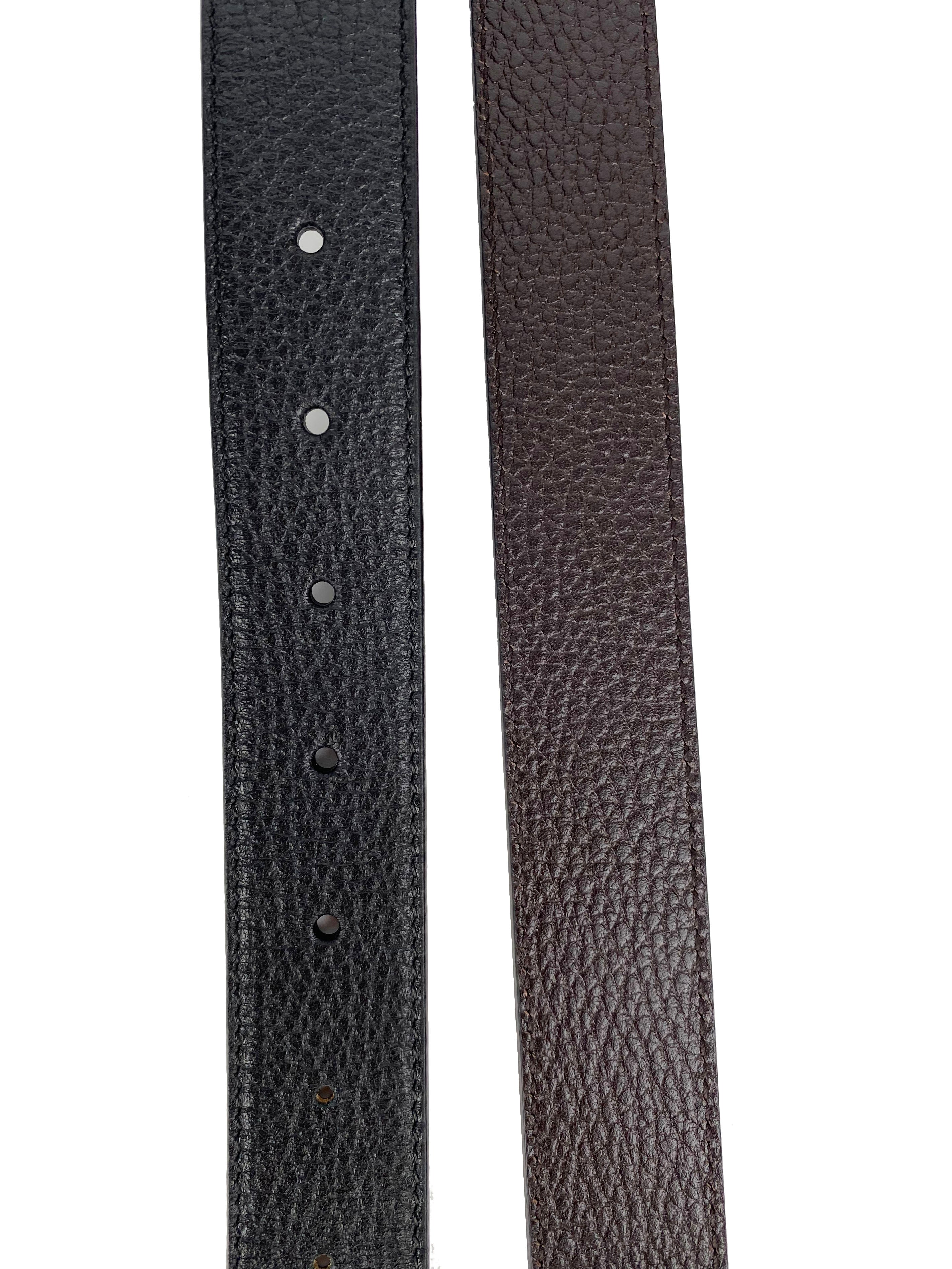 Gucci Black & Brown Reversible Thin Belt 85 - Premium Leather Waist Belt for Women & Men | Fashion Accessory for Jeans, Dresses & Formal Wear