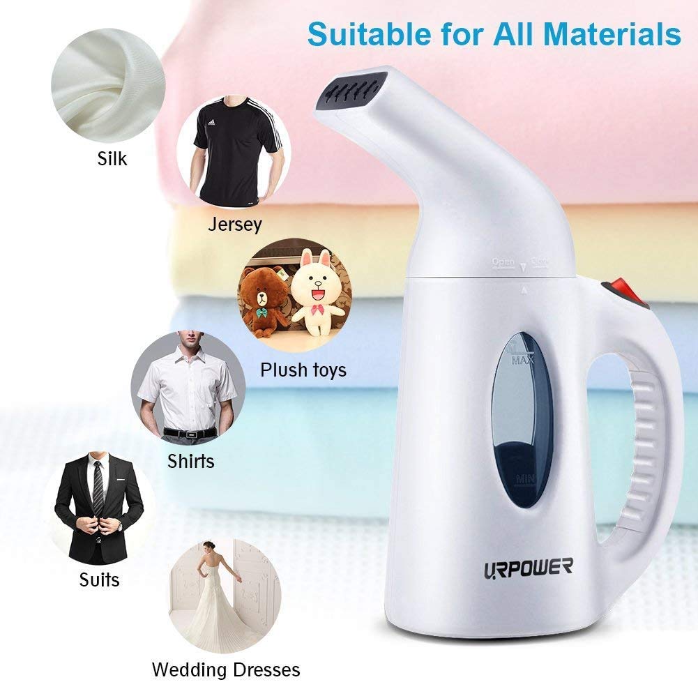 URPOWER Portable Handheld Garment Steamer - Fast Heat-Up, Powerful Fabric Steamer for Clothes, Home & Travel Use - Perfect for Wrinkles Removal, Suits, Dresses & Curtains - High Capacity Water Tank - Ideal for Home, Office & Hotel Use