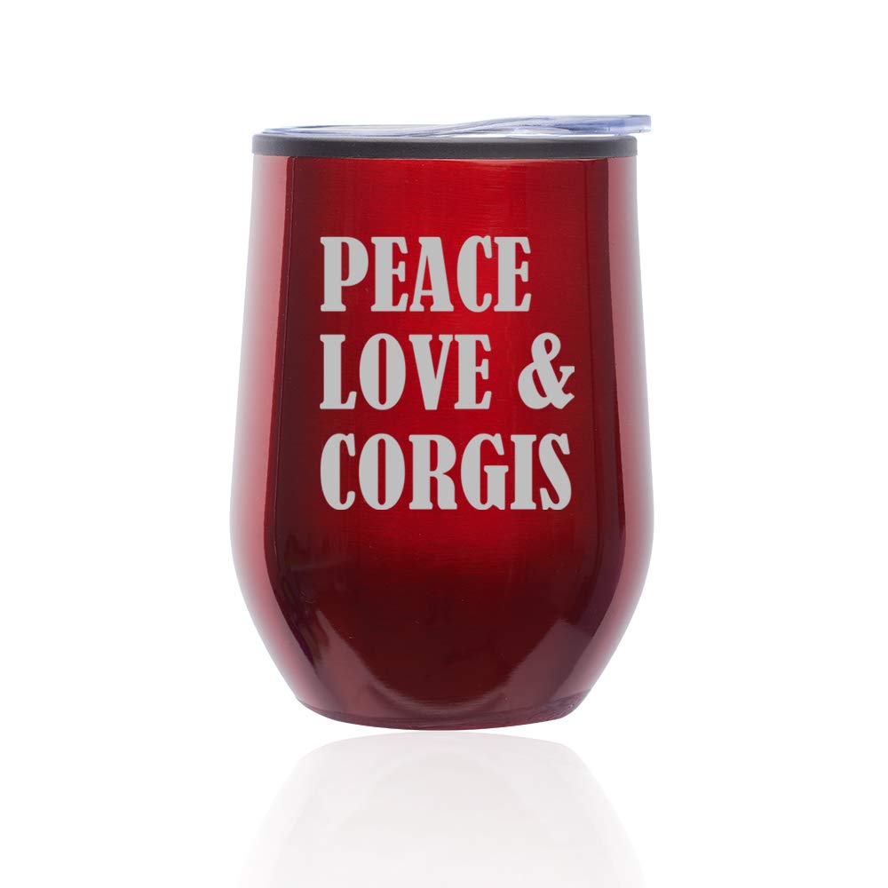 Stemless Wine Tumbler with Lid - 16oz Insulated Coffee Travel Mug, Cute Corgi Design (Red) - Perfect for Hot/Cold Drinks, Office, Picnics & Gifts
