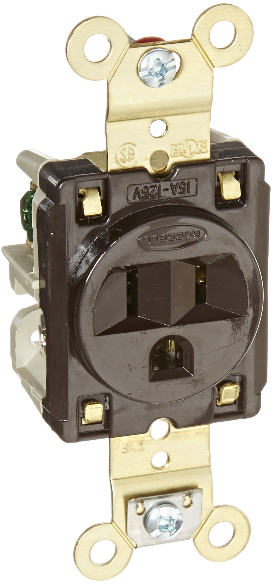 Hubbell HBL5261 15A 125V Flush Nylon Face Single Receptacle, 2 Pole 3 Wire Grounding, Brown - Ideal for Residential & Commercial Electrical Installations