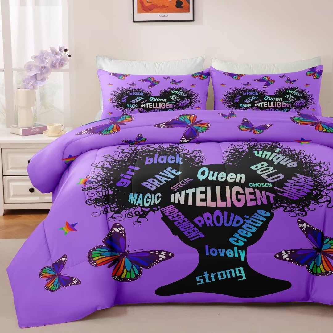 Black Girl Magic Comforter Set Full for Kids Teens Toddler - African American Inspirational Quotes Bedding Set with Princess Decor - Perfect for Girls' Bedroom, Dorm Room & Sleepovers