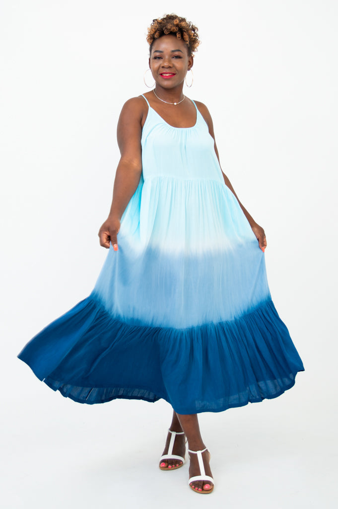 Boha Dress - Turquoise Dip Dye Boho Chic Maxi Dress for Women | Perfect for Beach Vacations, Summer Parties & Boho Fashion Lovers