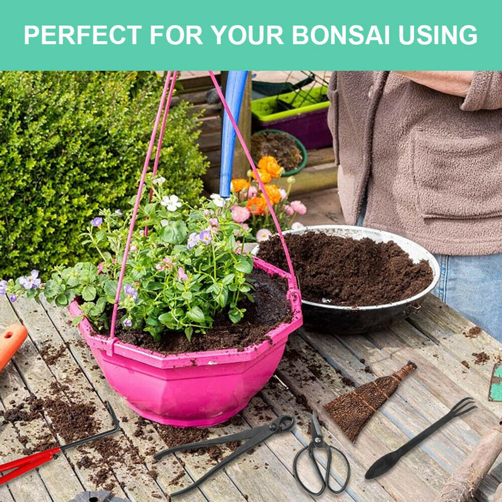 Voilamart 14-Piece Bonsai Tools Kit with Carrying Case - Carbon Steel Scissors, Cutter & Shear Set for Gardening, Pruning & Plant Care - Perfect for Bonsai Enthusiasts, Gardeners & DIY Landscaping Projects
