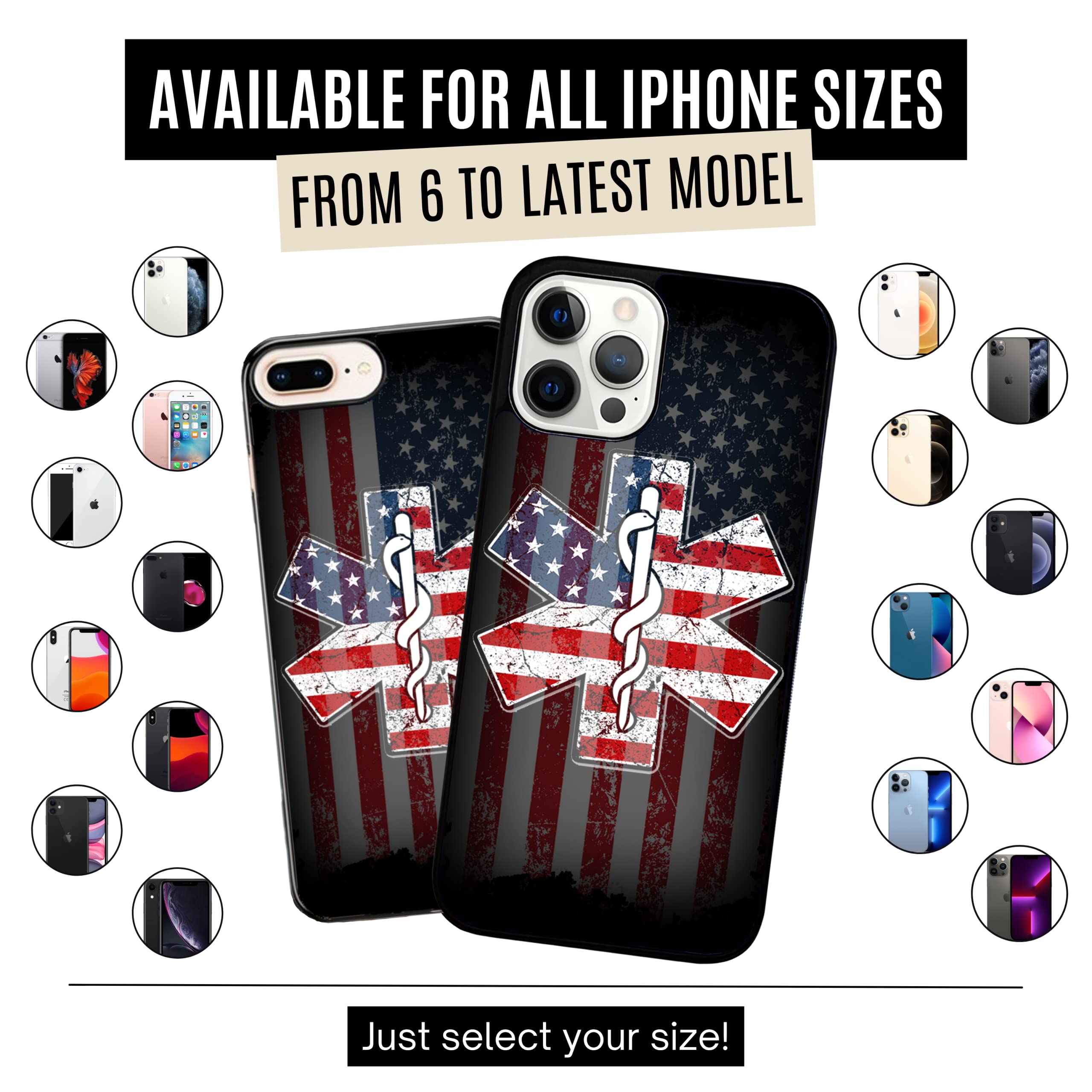 Vintage EMS EMT USA Flag Distressed American Paramedic Logo iPhone 13 Case - Durable Non-Slip TPU Rubber Shockproof Slim Protective Cover - Perfect for First Responders, Medical Professionals & Patriotic iPhone Users (Black)