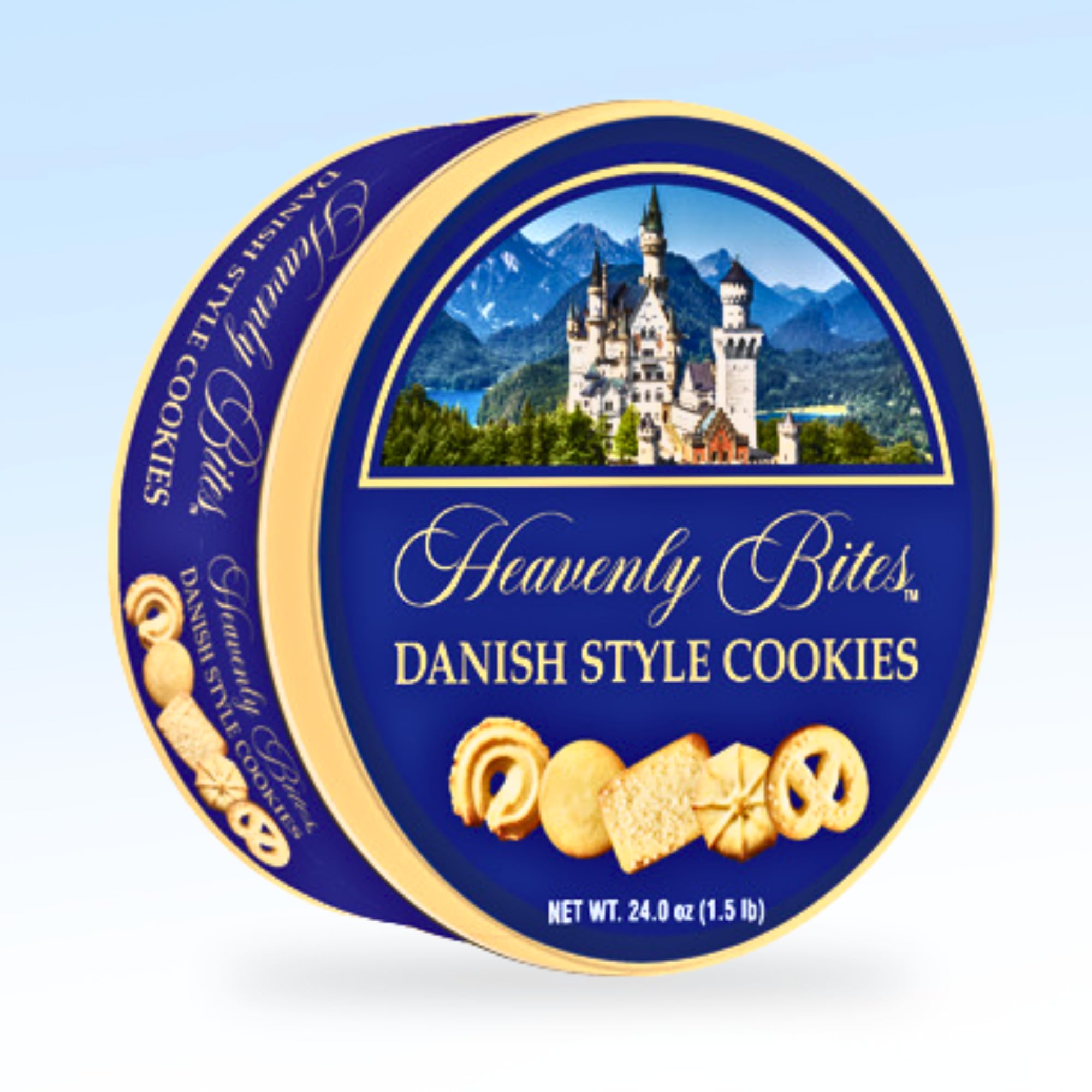 Heavenly Bites Danish Style Butter Cookies - 24oz Metal Tin Gift Box - Perfect for Holidays, Gifting & Tea Time Snacks