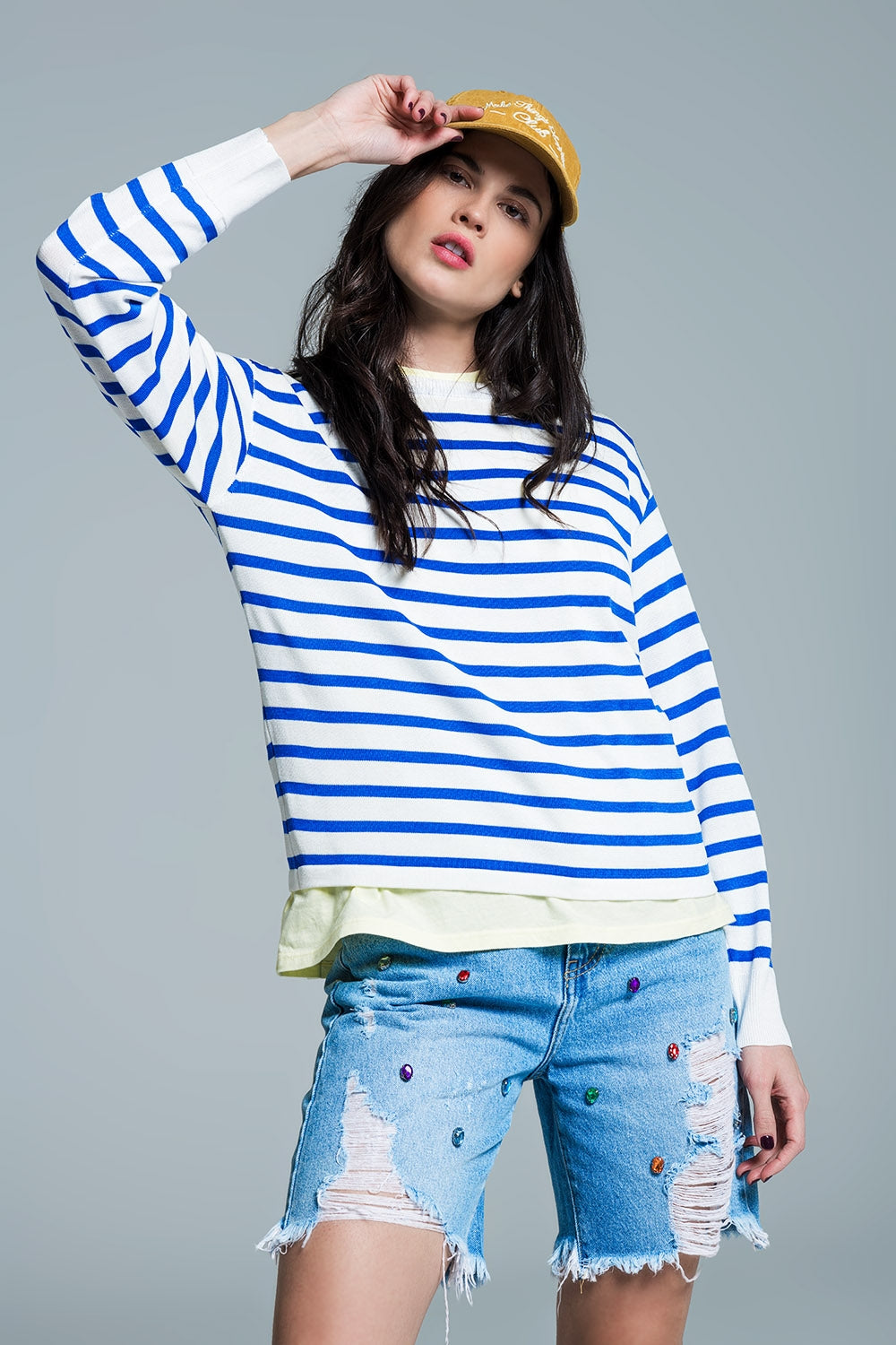 Basic Blue Striped Crewneck Pullover Sweater - Casual Comfort for Everyday Wear, Office & Weekend Outings