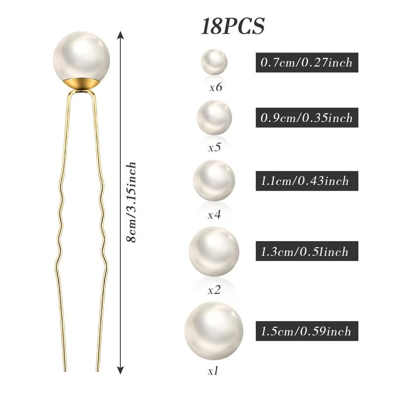 FAMEZA 18-Piece Premium Wedding Pearl Hair Pins Set - Elegant Bridal Hair Accessories, Pearl Bobby Pins for Styling, U-Shaped Hair Clips for Brides & Bridesmaids | Perfect for Weddings, Prom, Parties & Special Occasions