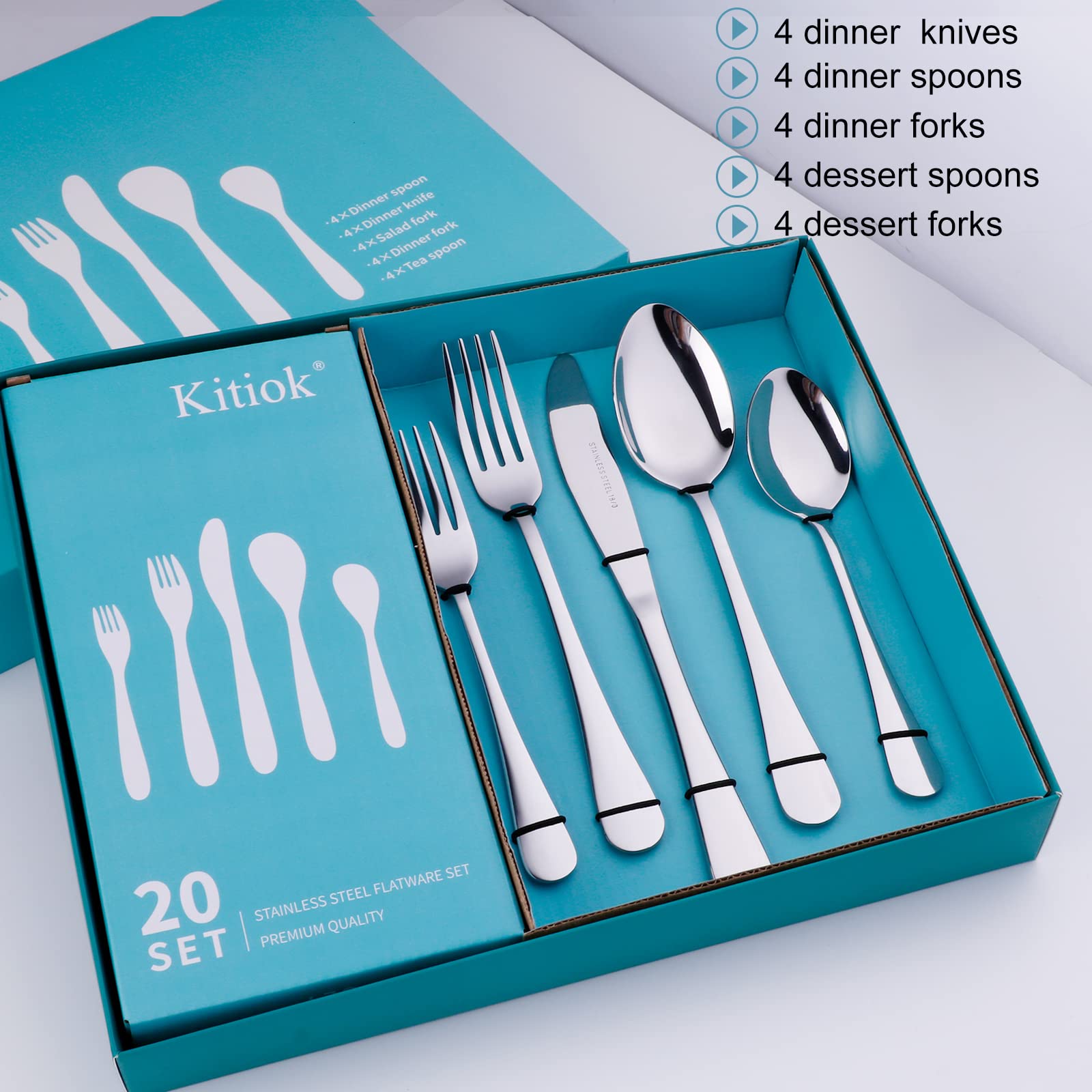 Premium 20-Piece Stainless Steel Silverware Set for 4 - Mirror Polished Cutlery Set with Knives, Forks & Spoons - Dishwasher Safe Flatware for Everyday Dining & Dinner Parties (Silver)