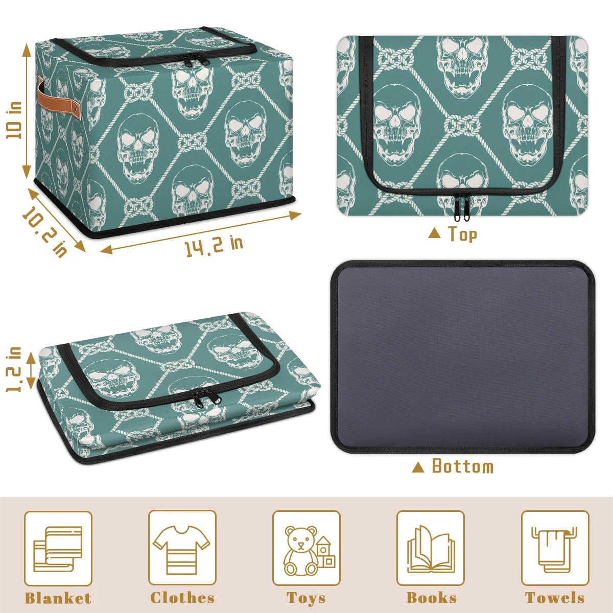 2-Pack Skeleton Rope Plaid Storage Bins with Zipper Lid | Stackable Closet Organizer Baskets with Metal Frame & PU Handles | Perfect for Clothes, Toys, and Home Organization