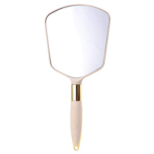FOMIYES Portable Handheld Mirror - Compact Travel Makeup Mirror with Handle for Salon, Barber, Hairdressing & Home Use (Beige, 1pc) | Perfect for Travel, Vanity, Makeup Application & Professional Styling