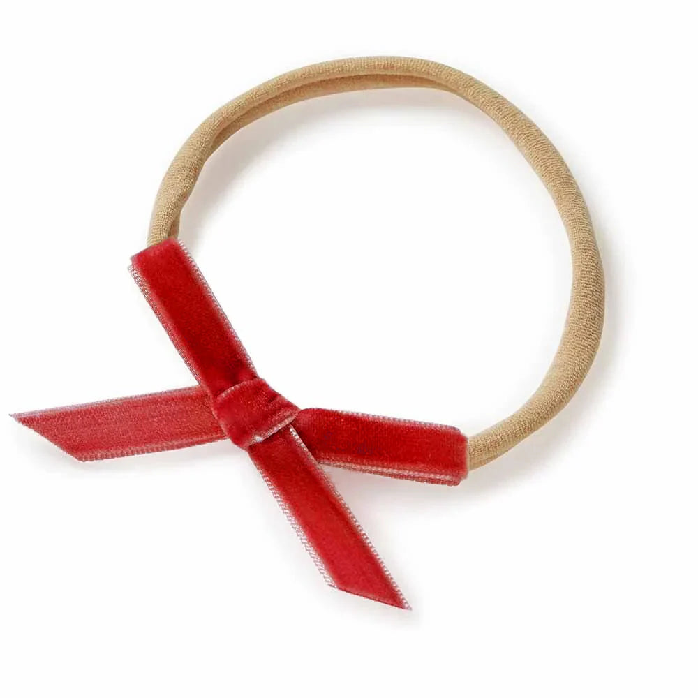 Snuggle Hunny Velvet Bow Stretchy Headband for Women - Soft Comfortable Hair Accessory in Red - Perfect for Yoga, Workouts, and Everyday Wear