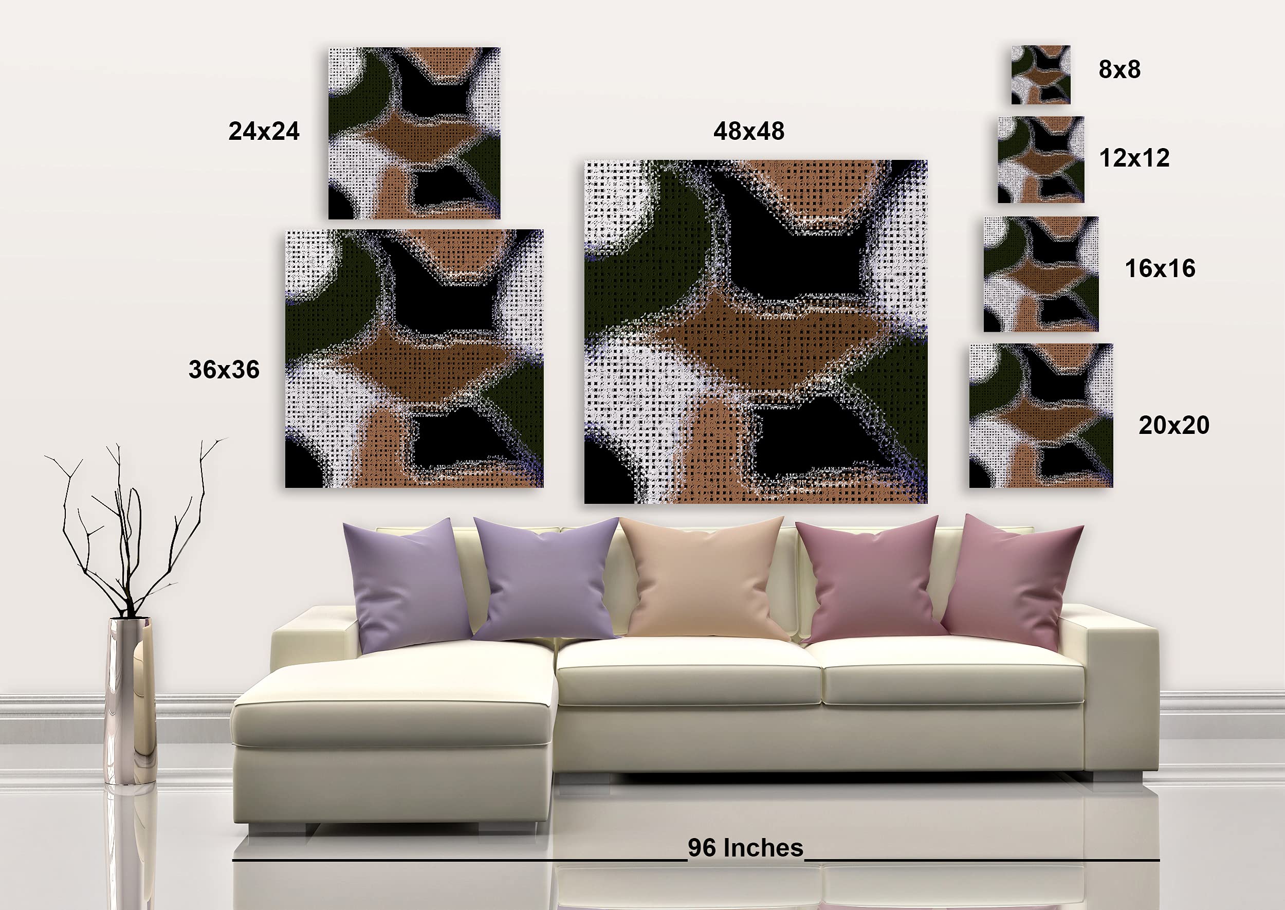 Abstract Mosaic Wall Art Print 12x12 Inches - Modern Square Wrapped Canvas Painting for Living Room, Bedroom & Office Decor | Armen Living 548