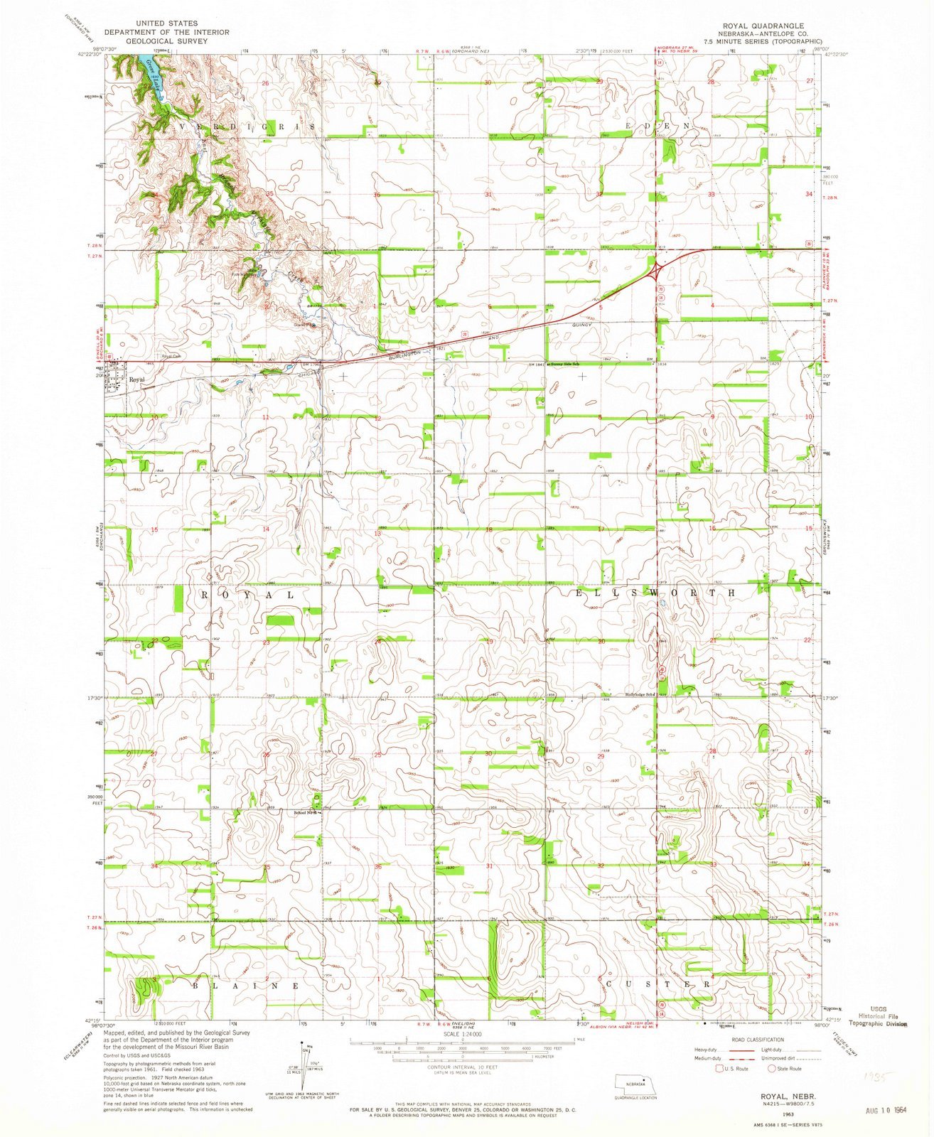 1963 Royal, Nebraska USGS Historical Topographic Map - 44x55 Inch Large Wall Art Decor | Vintage Nebraska Maps for Home Office, Classroom & Gift