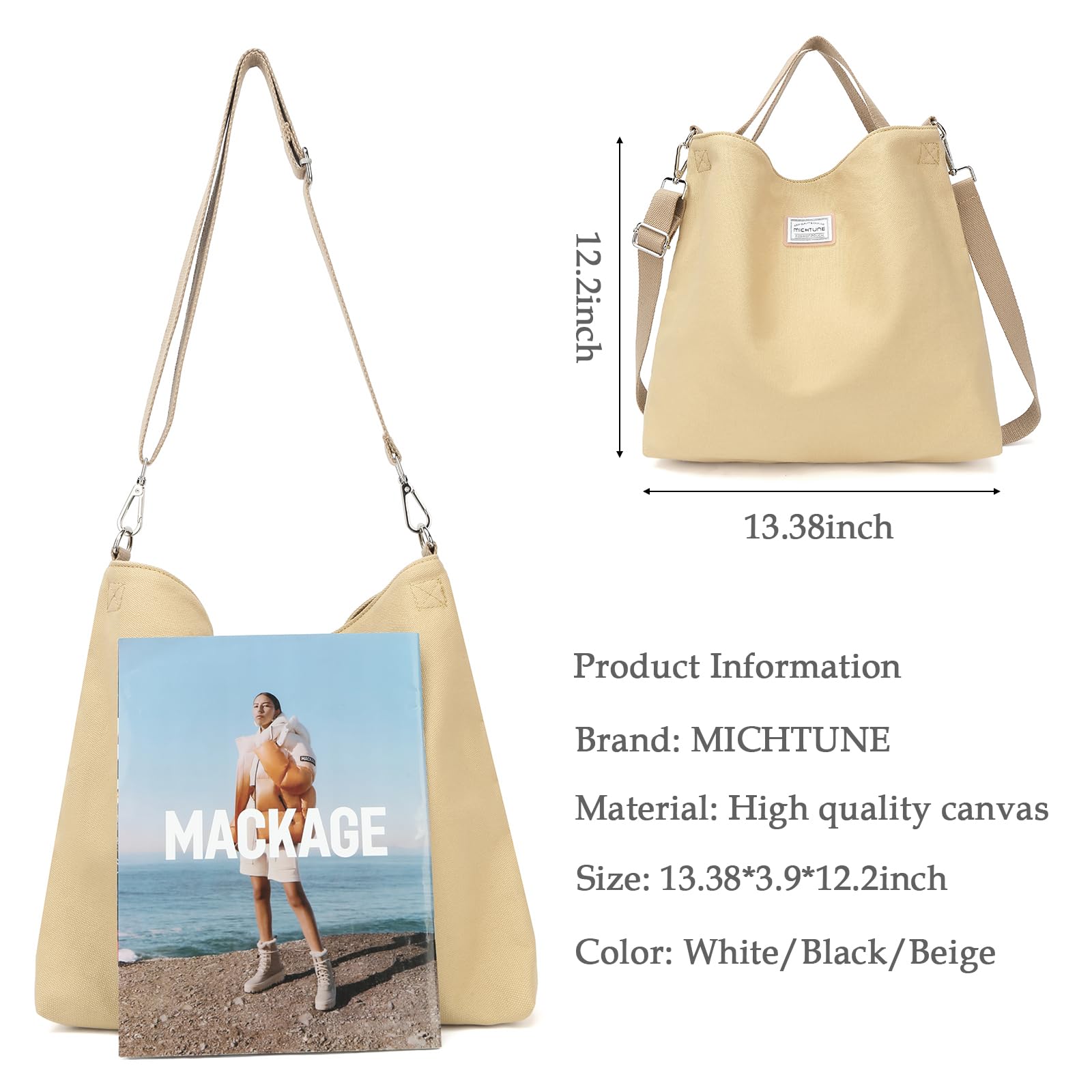 Stylish Canvas Tote Bag for Women - Durable Zippered Casual Handbag for Travel, Shopping, Work & Everyday Use