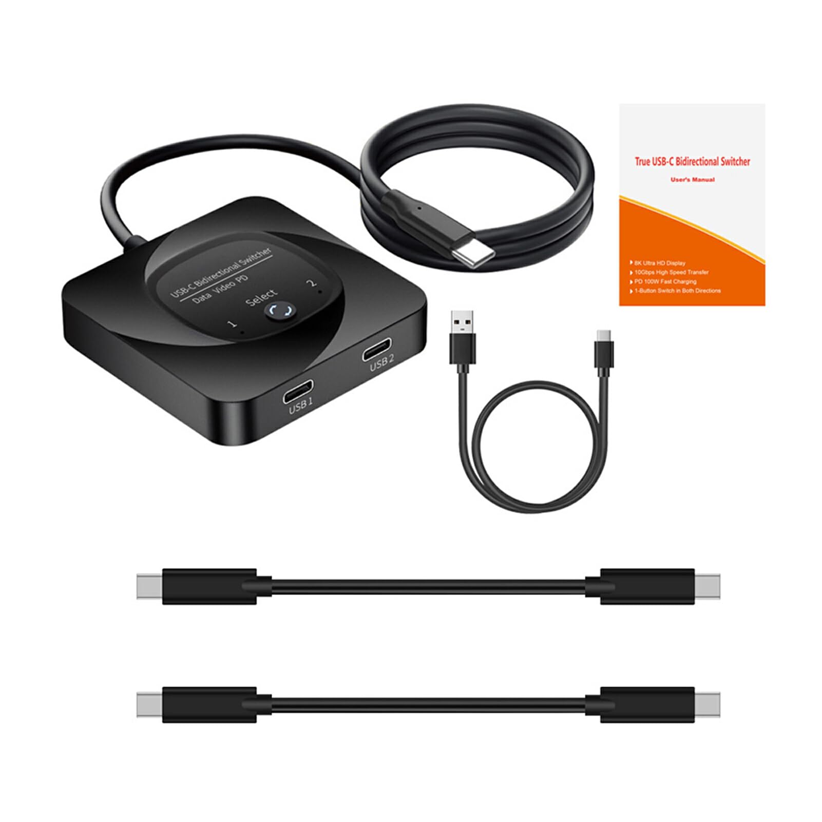 SUIOPPYUW ABS USB-C Bidirectional KVM Switch - 8K USB Data & Video Switcher for 2 Computers | Dual Monitor Setup, Home Office & Gaming PC Sharing