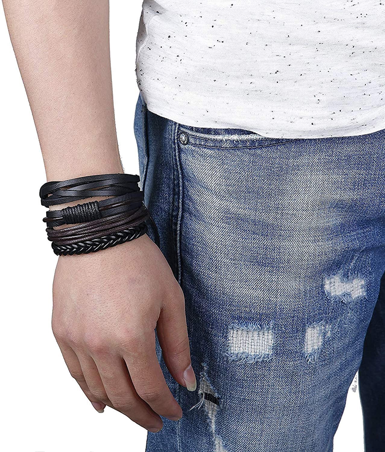 24 Pcs Braided Leather Bracelets for Men & Women - Adjustable Punk Goth Vintage Wrist Cuffs | Perfect for Rock Concerts, Biker Events & Alternative Fashion