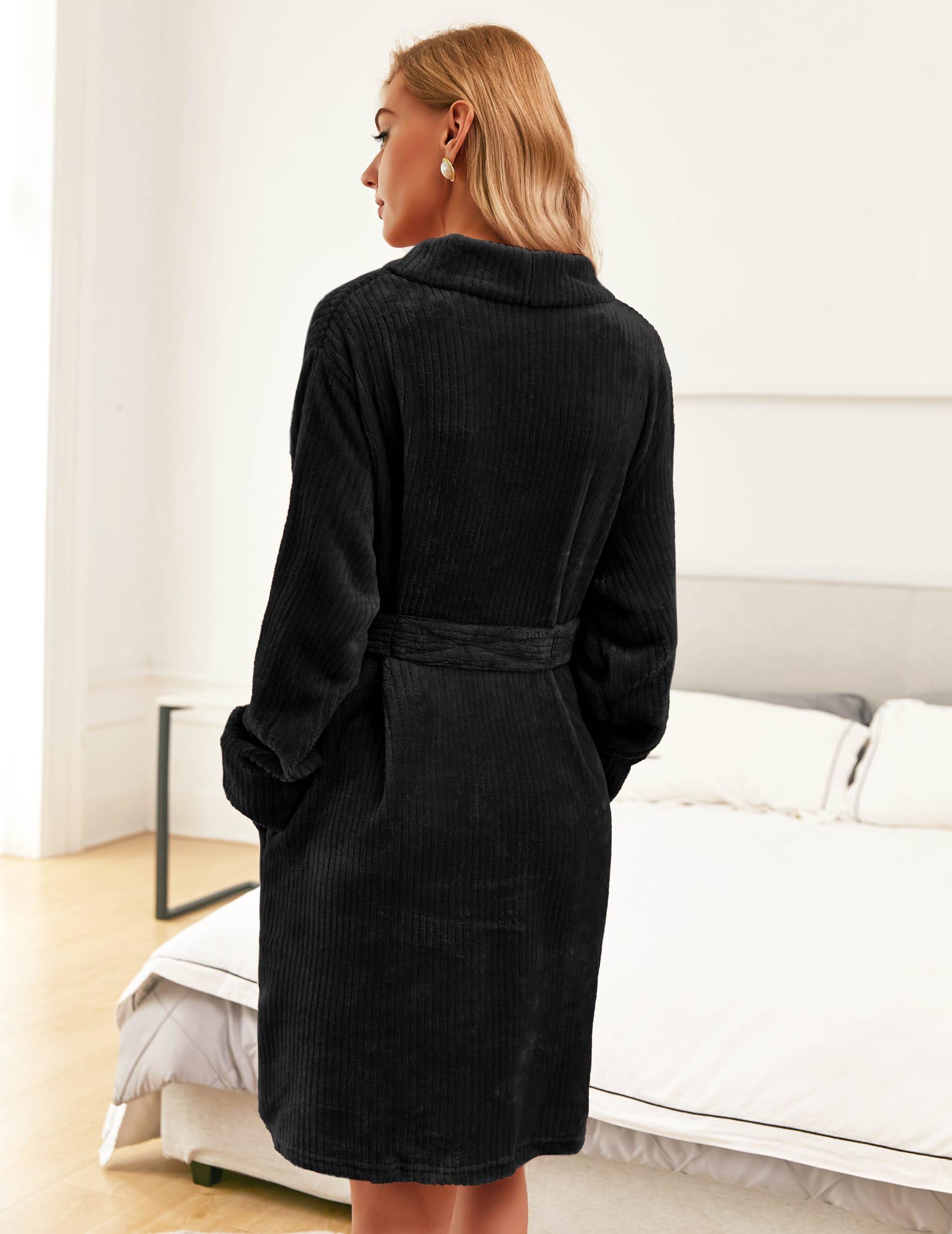 Ekouaer Women's Plush Fleece Robe - Soft Knee-Length Bathrobe with Pockets, Warm Cozy Loungewear for Spa, Home & Travel (Sizes S-XXL) | Perfect for Relaxation, Lounging & Gift Giving