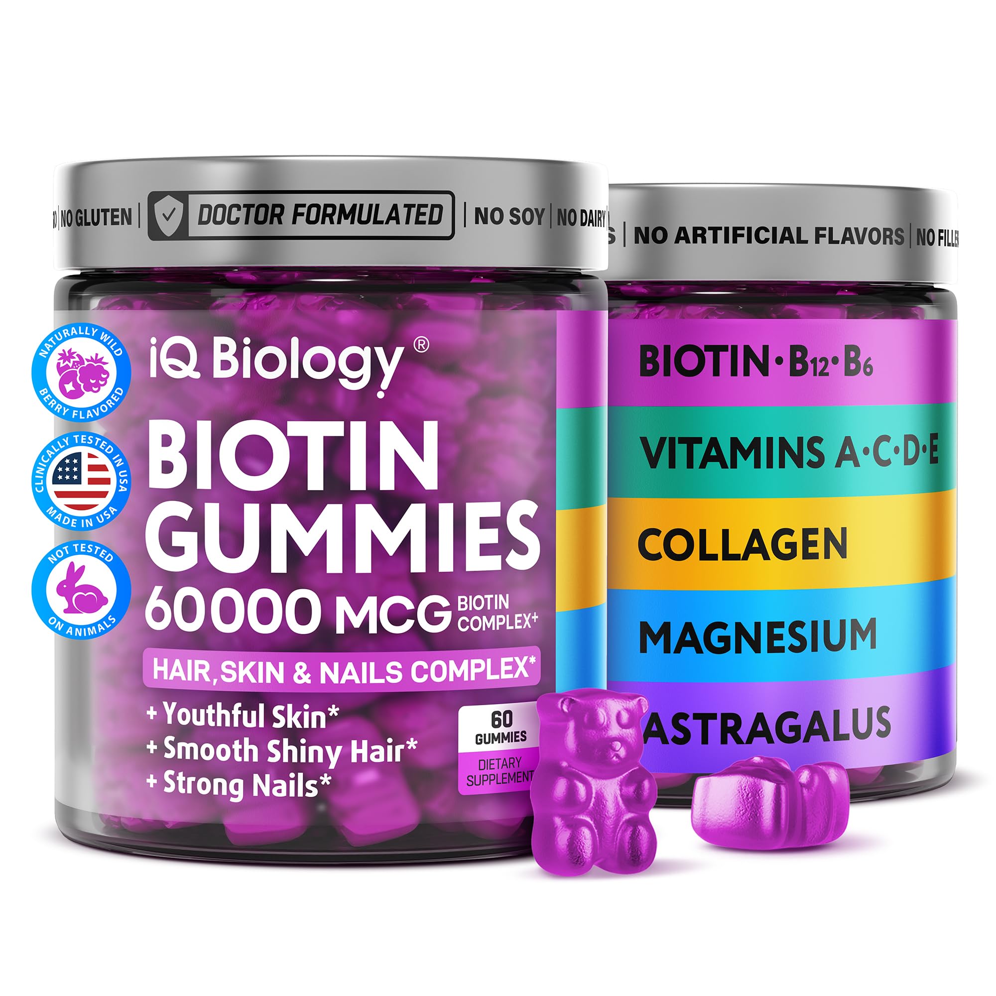 Biotin Gummies for Hair Growth with Collagen & Keratin - Hair Skin & Nails Vitamins Supplement for Women - 60 Count Gummy Vitamins for Stronger Hair, Healthy Skin & Nails - Perfect for Daily Beauty Routine & Wellness Support