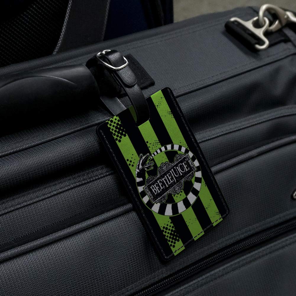 Beetlejuice-Inspired Rectangle Leather Luggage Tag - Durable Suitcase ID Card Holder for Travel Bags & Carry-Ons | Perfect for Vacation, Business Trips & Lost Luggage Identification