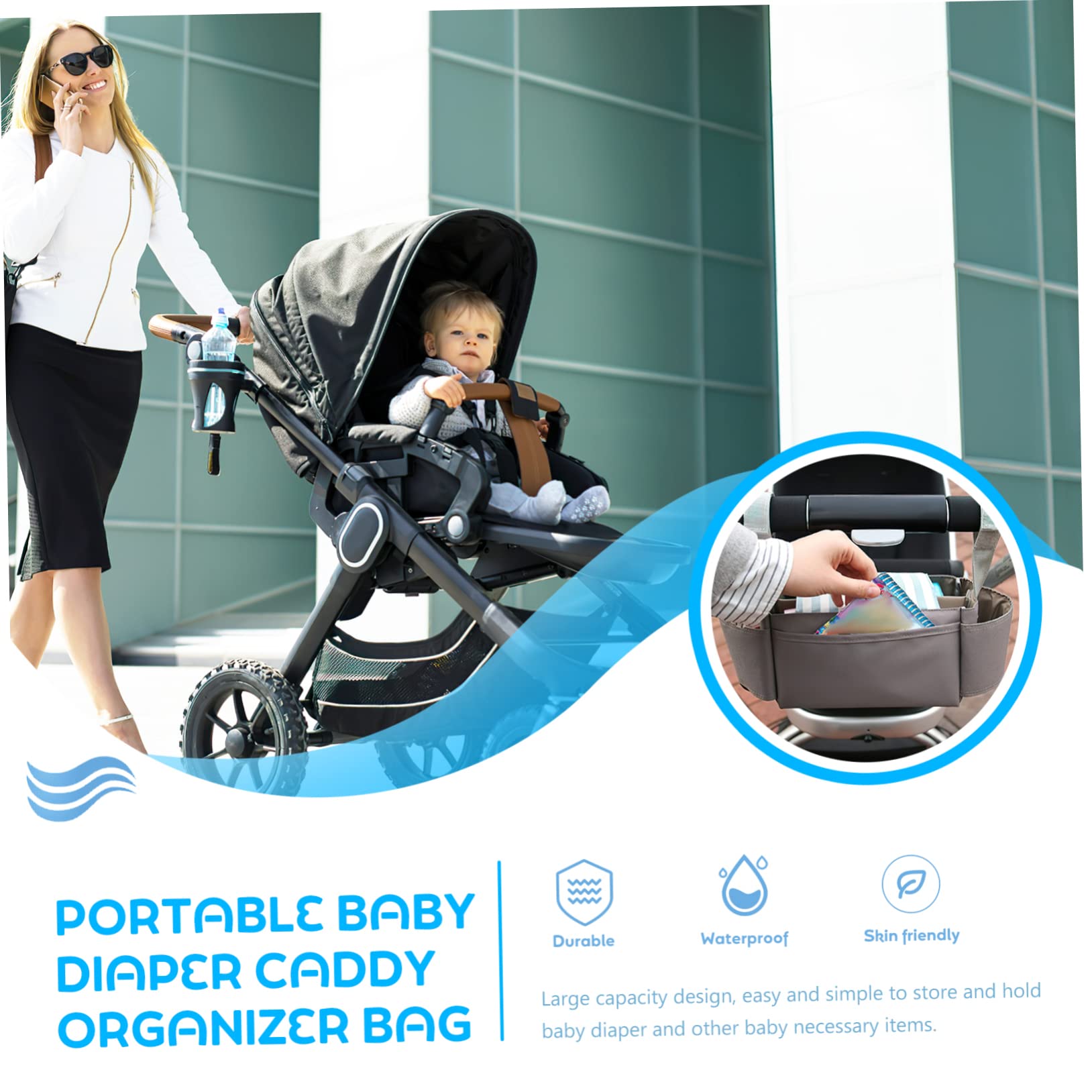 iBasenice 5-Pack Black Fabric Diaper Organizer Bags - Portable Diaper Bag Organizer with Handbag Inserts for Baby Essentials | Perfect for Travel, Daycare & On-the-Go Parents