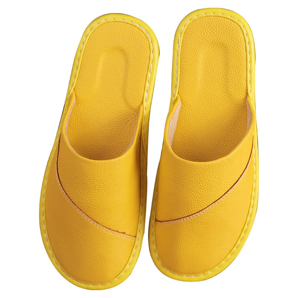 SKREOJF Comfortable Leather House Slippers for Women & Men - Indoor Home Floor Shoes for Spring, Autumn & All Seasons (Yellow, Size 35/36) - Perfect for Relaxing at Home, Lounging & Cozy Evenings
