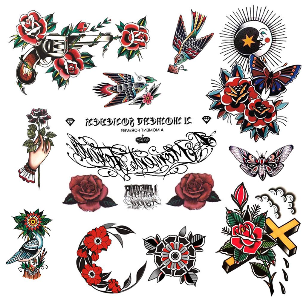 CARGEN Classic Rose Temporary Tattoo - Waterproof Vintage Old School Stickers for Women & Men - Perfect for Parties, Festivals, and Body Art Decoration