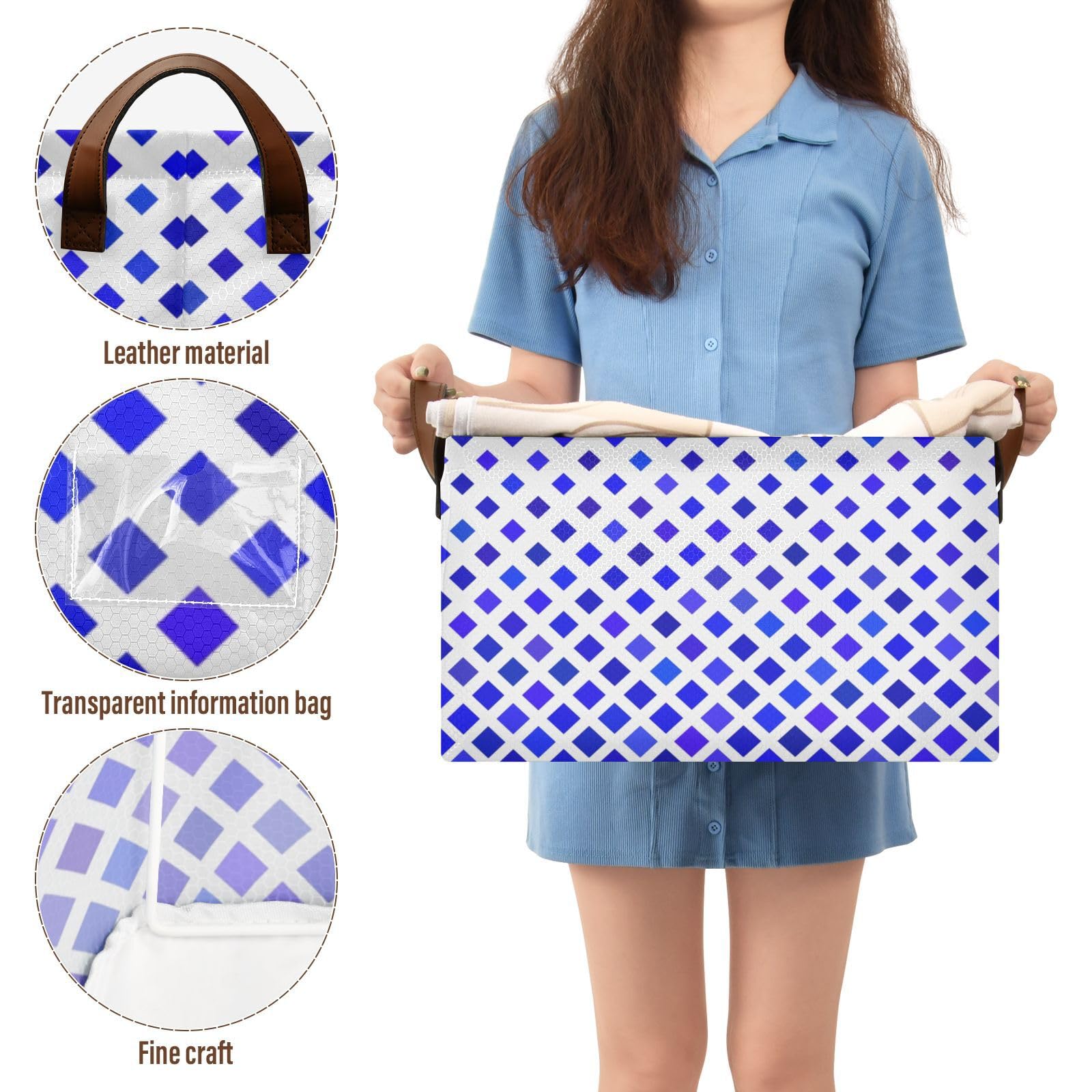 Blue Plaid Storage Baskets with Handles - 2 Pack for Closet, Playroom & Office