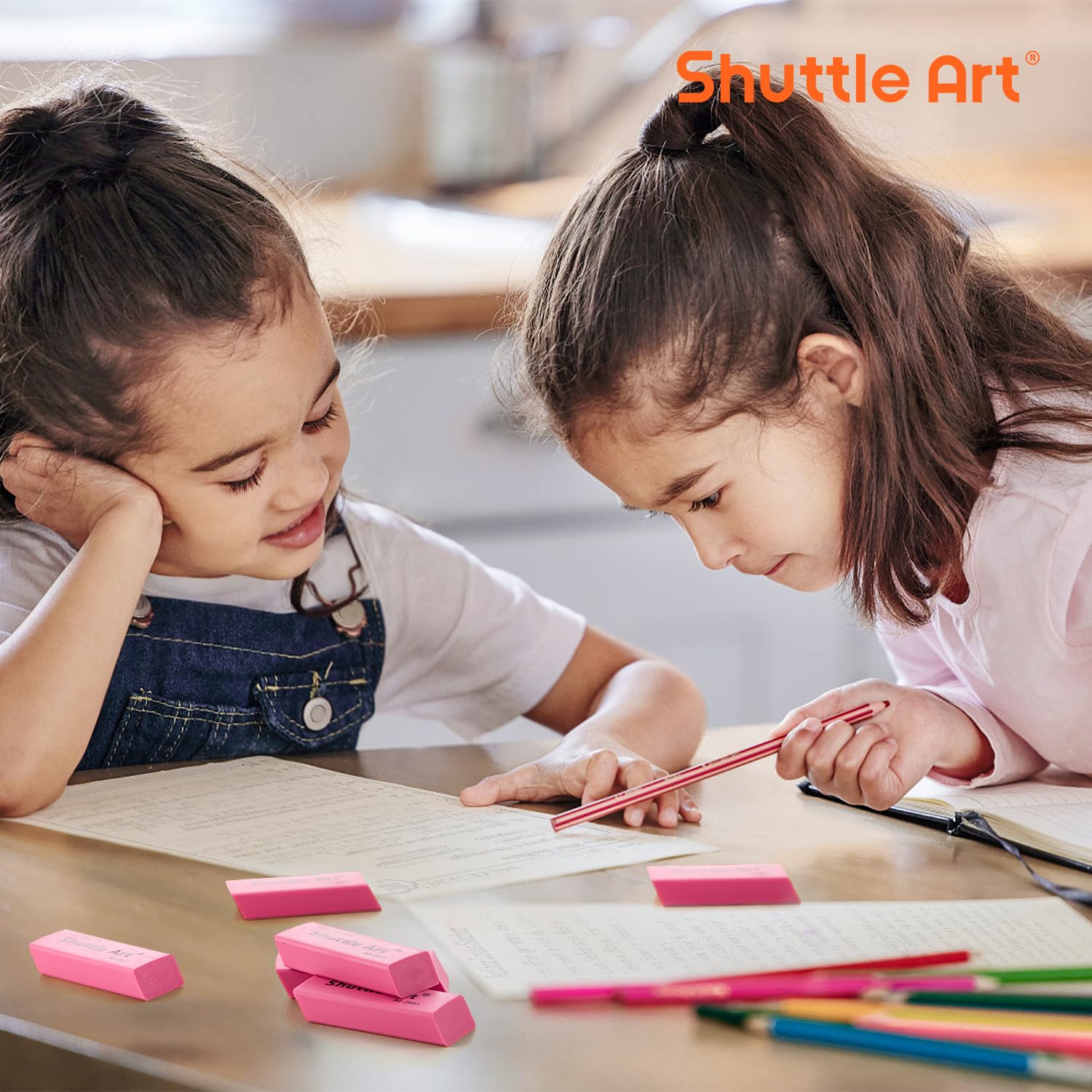 Shuttle Art 36 Pack Pink Erasers - Latex-Free, No Smudge Soft Erasers for Kids, Teachers & Homeschooling - Perfect for School Supplies, Art Classes & Office Use