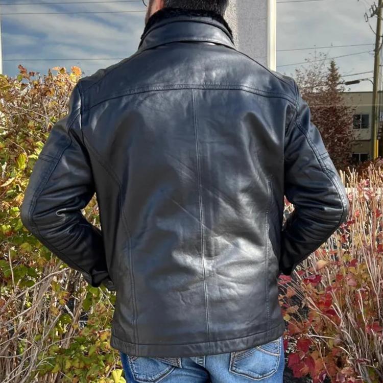 BOL Men's Cardigan Bomber Jacket - Genuine Lambskin Leather, Stylish & Comfortable - Perfect for Casual Outings, Date Nights & Fall Fashion