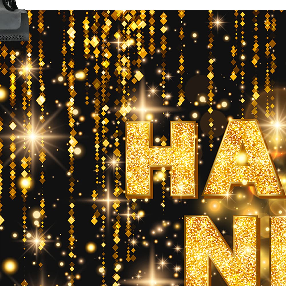 Black and Gold Happy New Year Backdrop - 7x5FT Photography Background for New Year's Eve Party, Birthday, Christmas Decorations - Photo Booth Props & Family Banner (PCK149) | Perfect for Home Celebrations, Office Parties & Social Media Photos