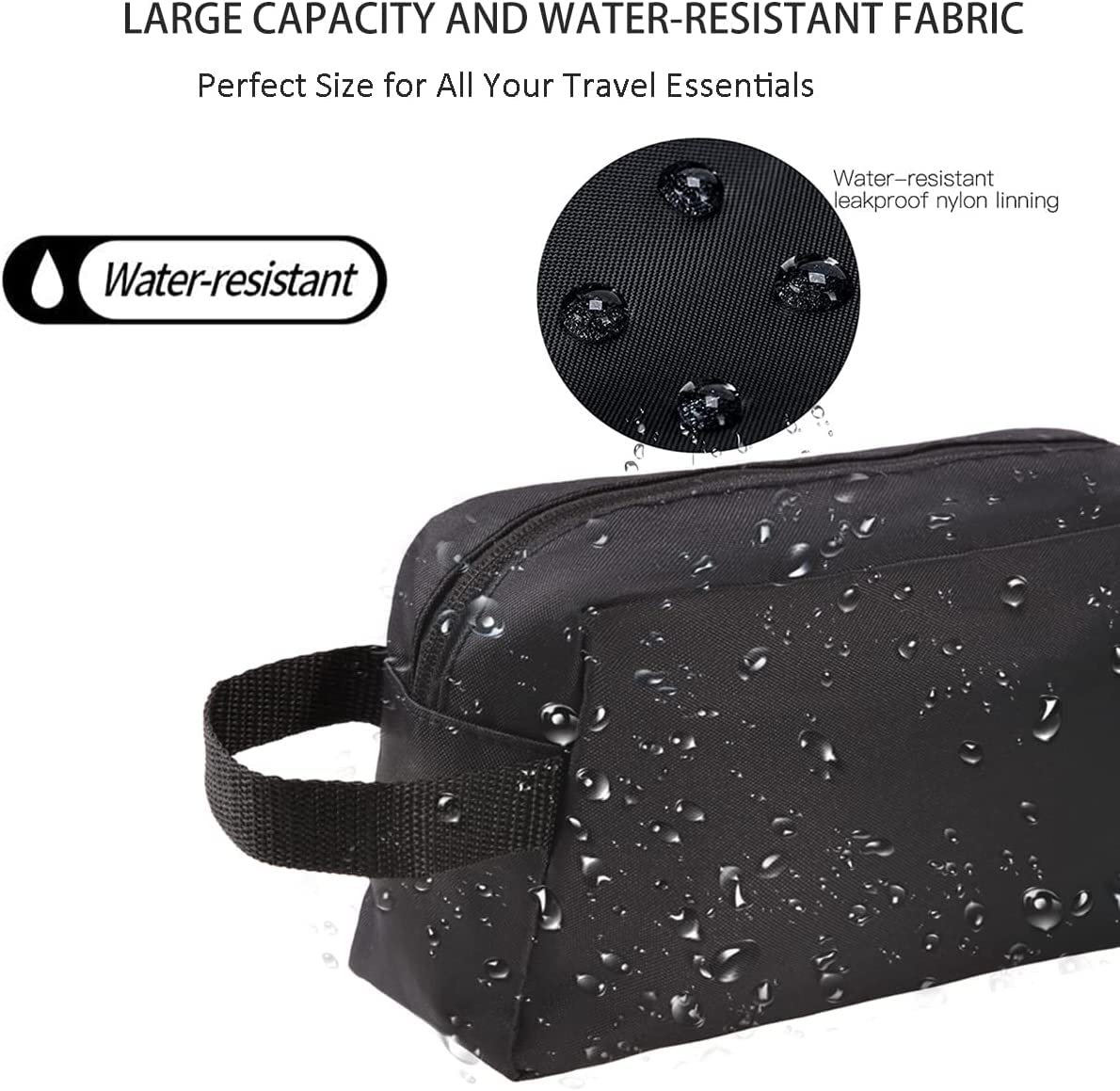 Waterproof Travel Toiletry Bag for Women & Men - Foldable Shower Organizer with Handle for Gym, Makeup, Cosmetics & Shaving Accessories - Ideal for Bathroom, Camping & Airplane Trips - Black