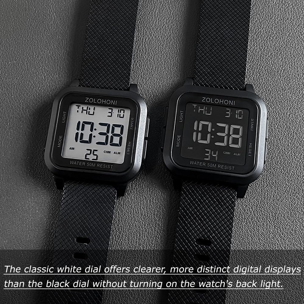 Square Men's Digital Watch - Large Face with Big Numbers, Waterproof LED Watch with Alarm, Date & Stopwatch - Perfect for Outdoor Sports, Running, Swimming & Daily Use