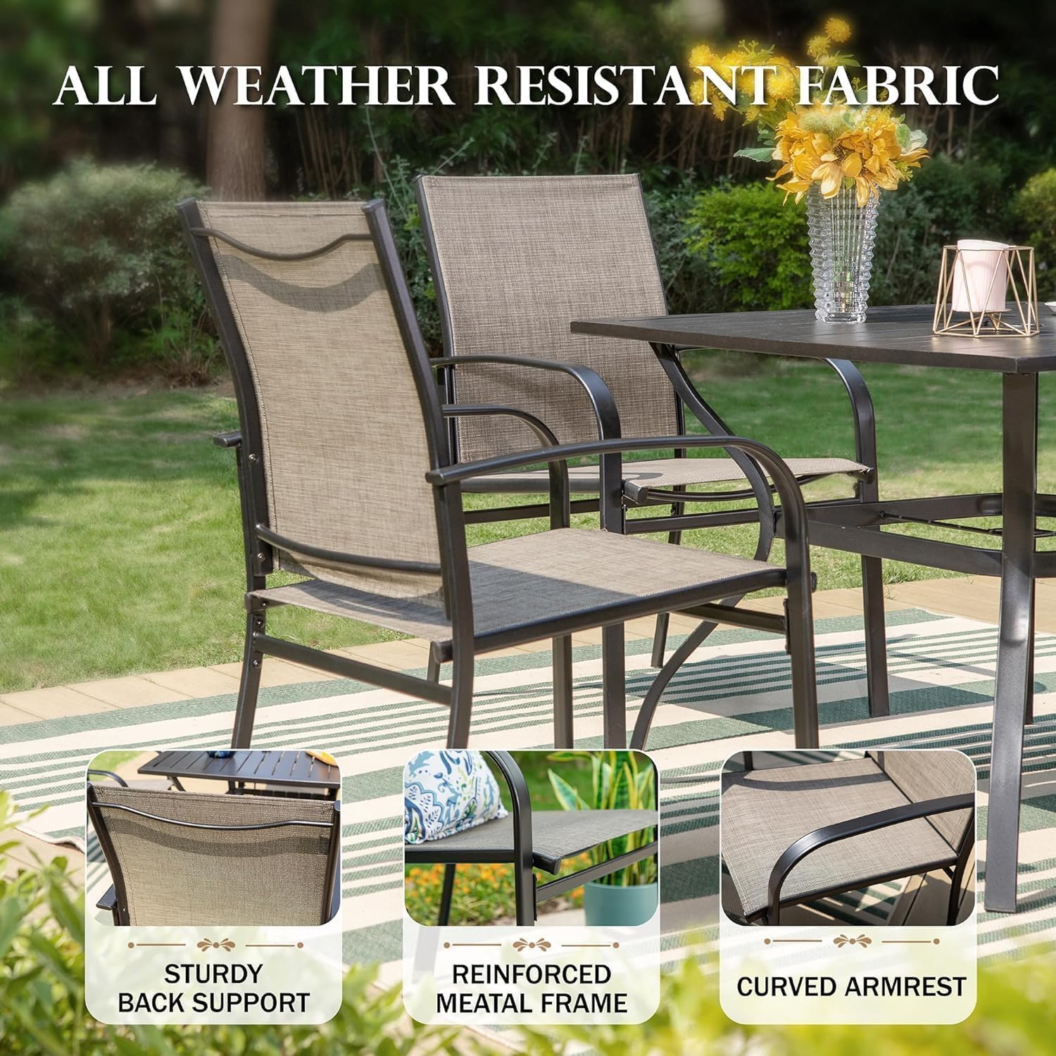 HERA'S HOUSE 7-Piece All-Weather Outdoor Patio Dining Set with Table, Chairs & Umbrella Hole - Durable Backyard Furniture for Lawn, Deck, Garden & Poolside Gatherings