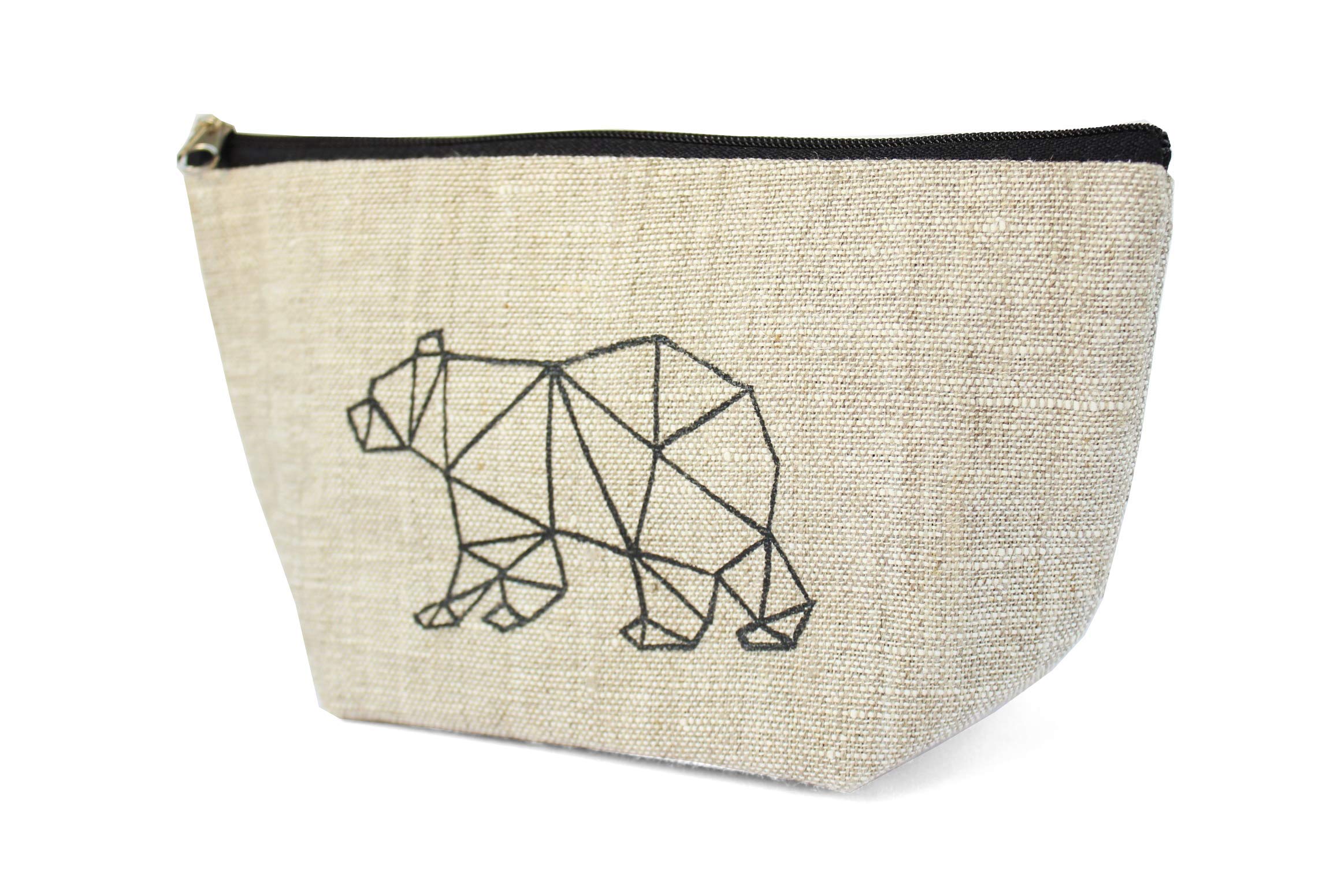 Small Linen Makeup Bag for Women - Hand Painted Cosmetic Pouch with Zip Closure, Perfect for Bridesmaids, Travel & Daily Essentials | Mama Bear Cosmetics