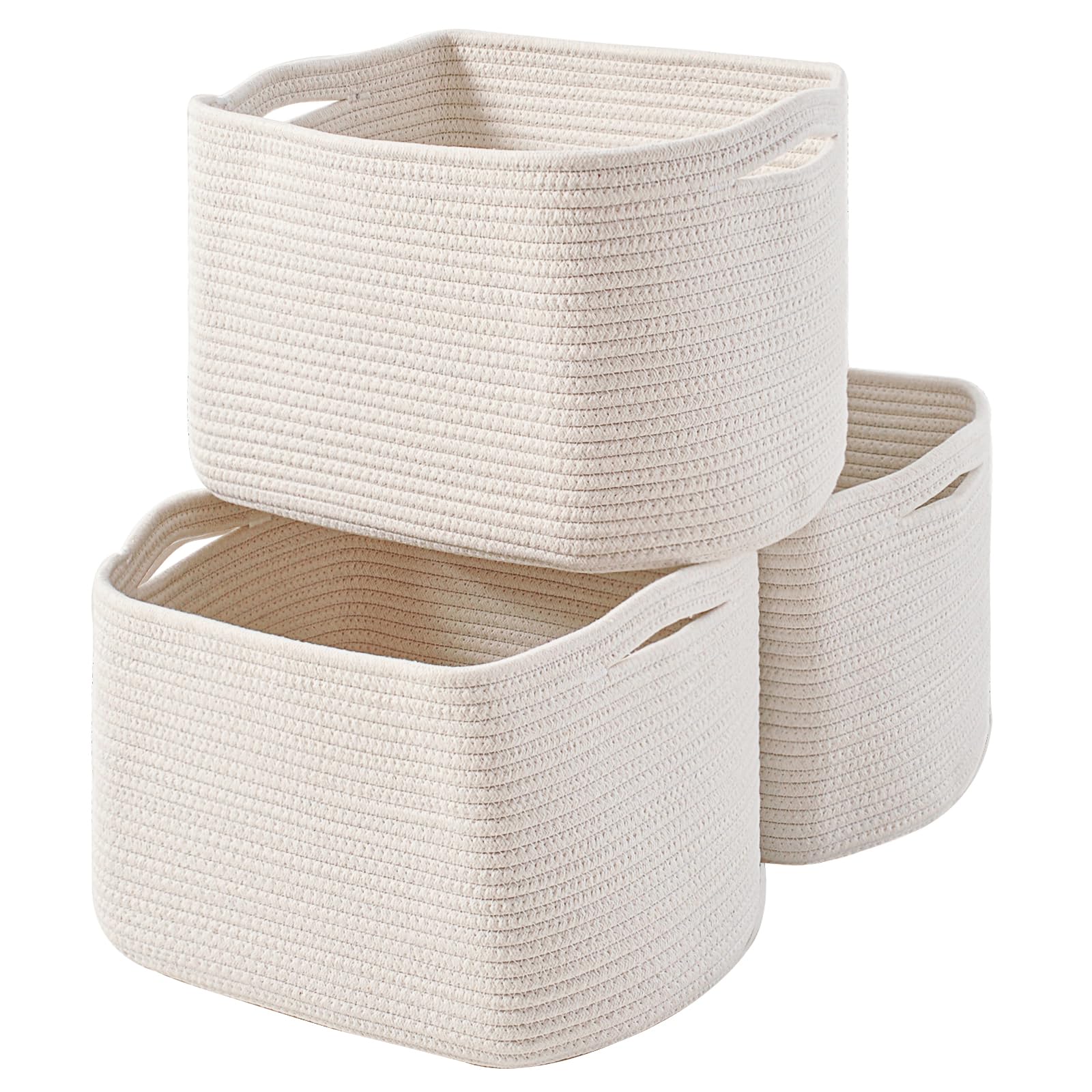 Woven Cotton Rope Storage Baskets - 3 Pack Organizing Bins for Shelves (15