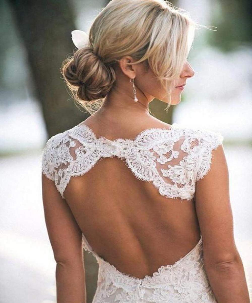 Elegant CY Lace Wedding Dress with Sexy Open Back & Bohemian Cap Sleeves - Plus Size Backless Bridal Gown for Garden Party, Beach Wedding & Boho Bridal Photoshoot
