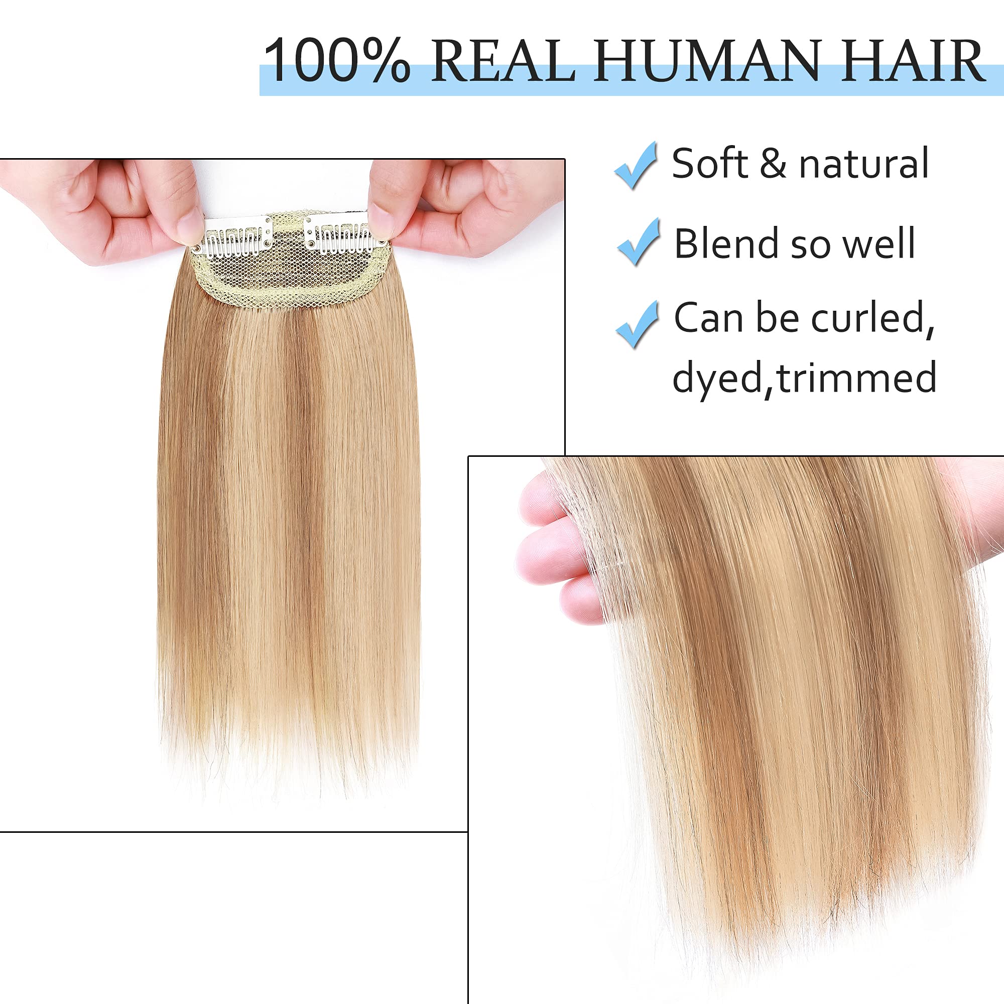 SEGO 2 Pcs Clip-in Short Hair Extensions 4 Inch 16g 100% Human Hair Toppers for Women with Thinning Hair - Adds Volume & Natural Look (#12P613 Golden Brown & Bleach Blonde) | Perfect for Daily Wear, Parties & Special Occasions