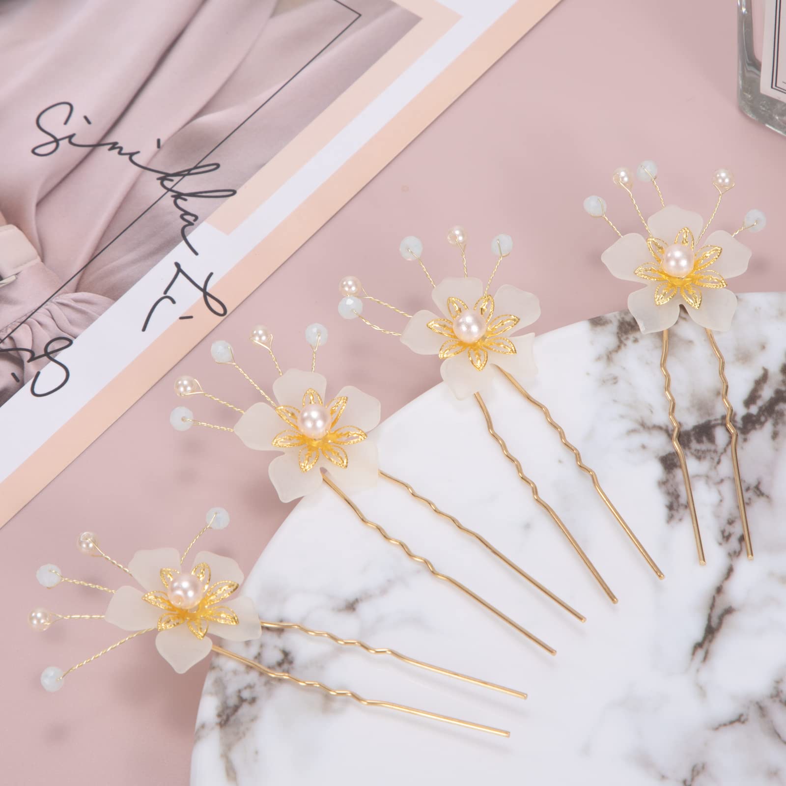 Elegant Bridal Hair Pins Set - 8 Piece Rhinestone Flower Hairpieces with Pearl Hair Comb & Clips for Bride & Bridesmaids | Perfect for Weddings, Prom, and Formal Events