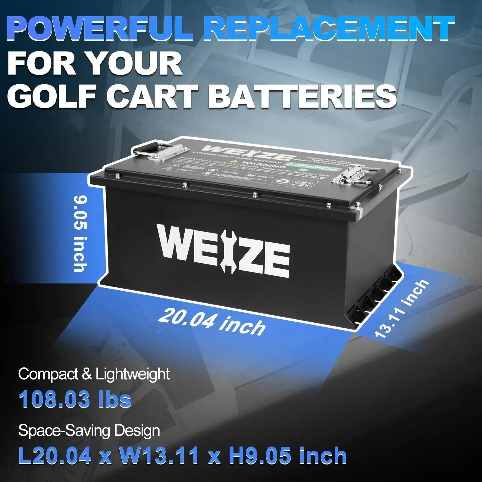 WEIZE Premium 48V 105AH Bluetooth Lithium LiFePO4 Battery for Yamaha Golf Carts - Long-Lasting Power for Golfing, Hunting & Outdoor Adventures