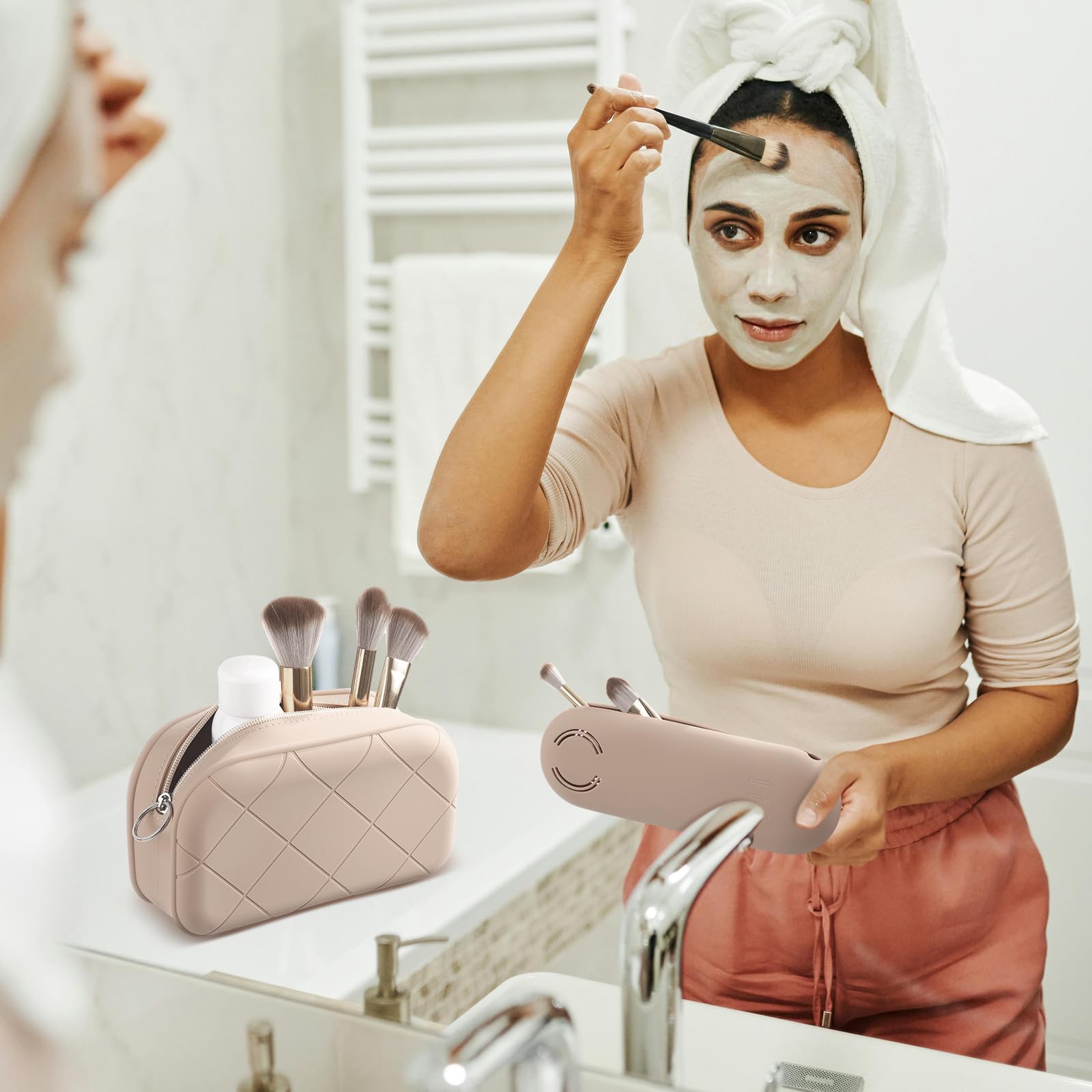 2 Pack Waterproof Silicone Makeup Brush Holder & Travel Toiletry Organizer - Portable Cosmetic Pouch for Women, Ideal for Gym, Beach, and Daily Use