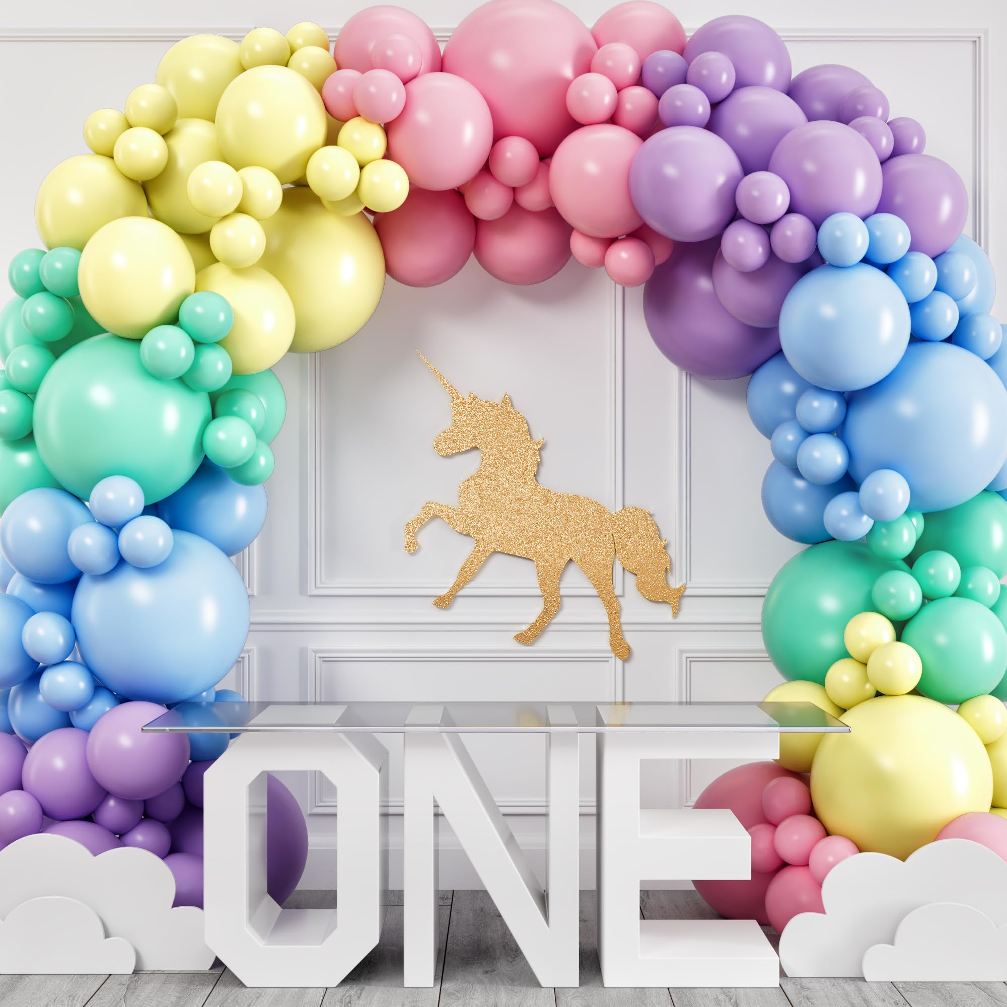 Pastel Balloon Garland Kit & Balloon Arch - Easter Spring Rainbow Party Decorations (Small & Large Balloons in Mint Green, Purple, Yellow, Pink & Blue) - Perfect for Unicorn Themed Parties, Baby Showers, Bridal Showers & Birthday Celebrations