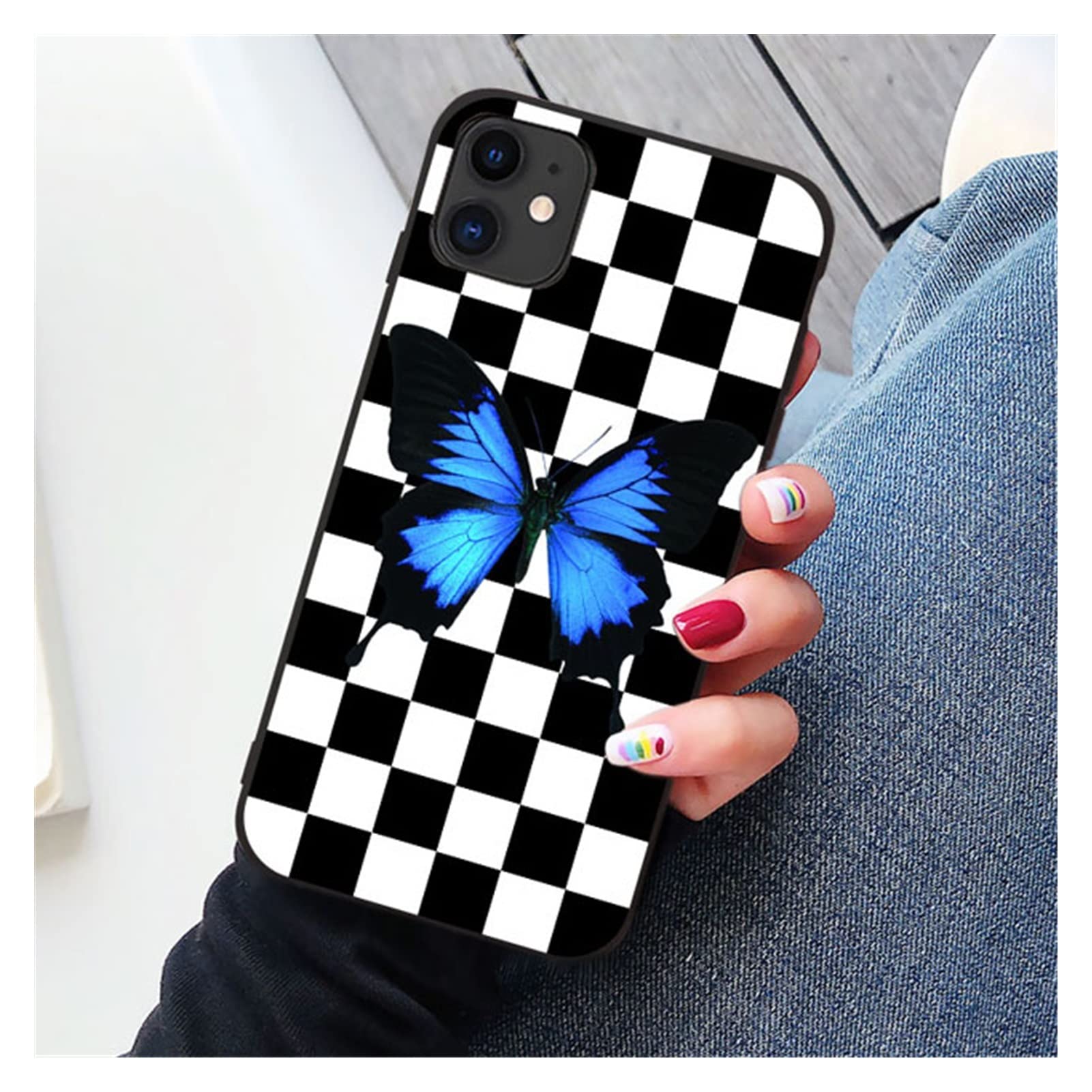 NSADE Cartoon Grid iPhone Case for iPhone 7/8/XR/X/XS Max/12/11/13 Pro Max/SE 2020/13 Mini - Classic Plaid Design Protective Cover (Gray) - Perfect for Daily Use, Work & School