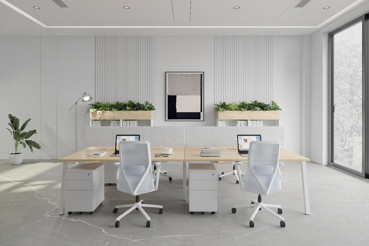 Quadro 4-Person Office Workstation Desk - 1200L x 800W with Cable Management Scallop - Perfect for Collaborative Workspaces, Team Meetings & Open Office Environments