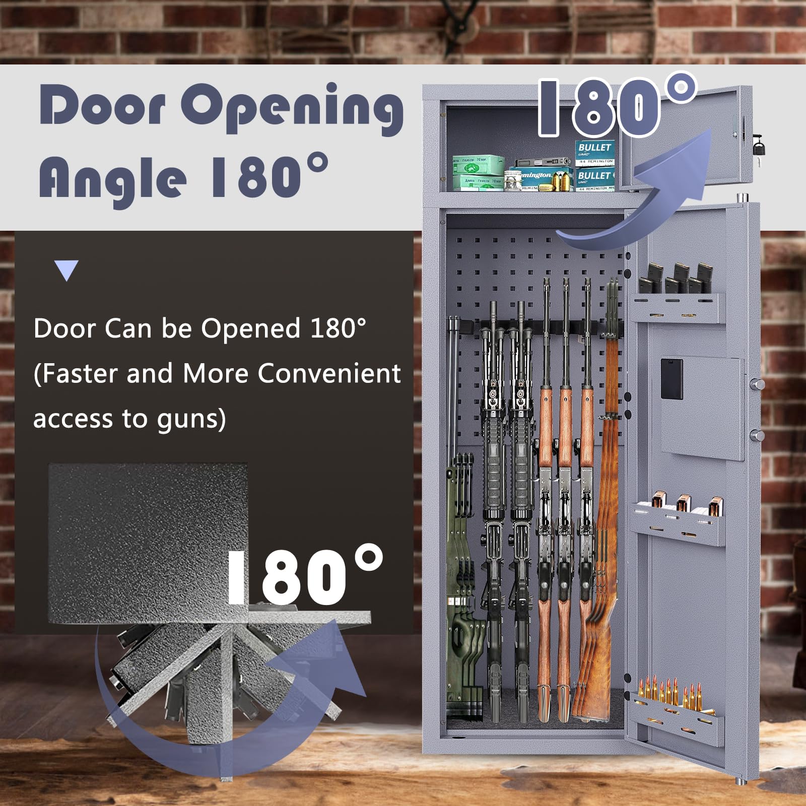 KAER 10-12 Gun Safe for Rifles, Pistols & Shotguns - Digital Keypad Lock, Adjustable Shelves, Heavy Duty Metal Cabinet - Home & Office Security Safe for Firearm Storage (Grey)