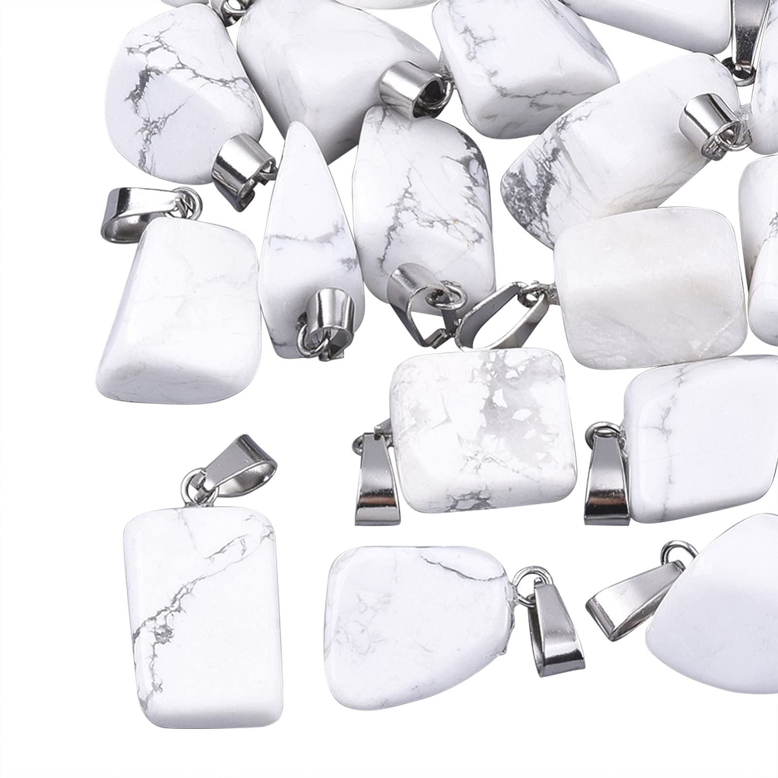 24Pcs Natural Howlite Beads - Irregular Gemstone Pendants for Necklace Making, DIY Jewelry Crafting (Perfect for Boho Style Accessories & Healing Crystal Bracelets)